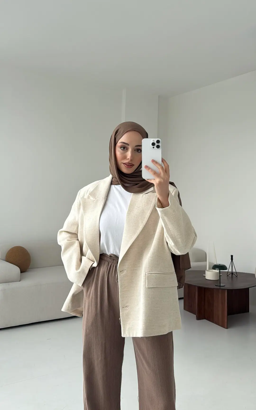 Natur Keten Oversize Blazer Ceket - Görsel 4