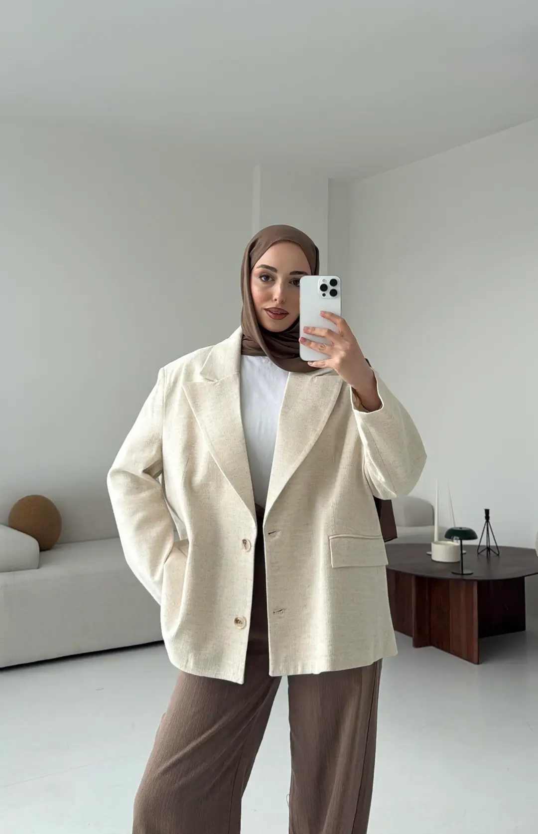 Natur Keten Oversize Blazer Ceket - Görsel 5