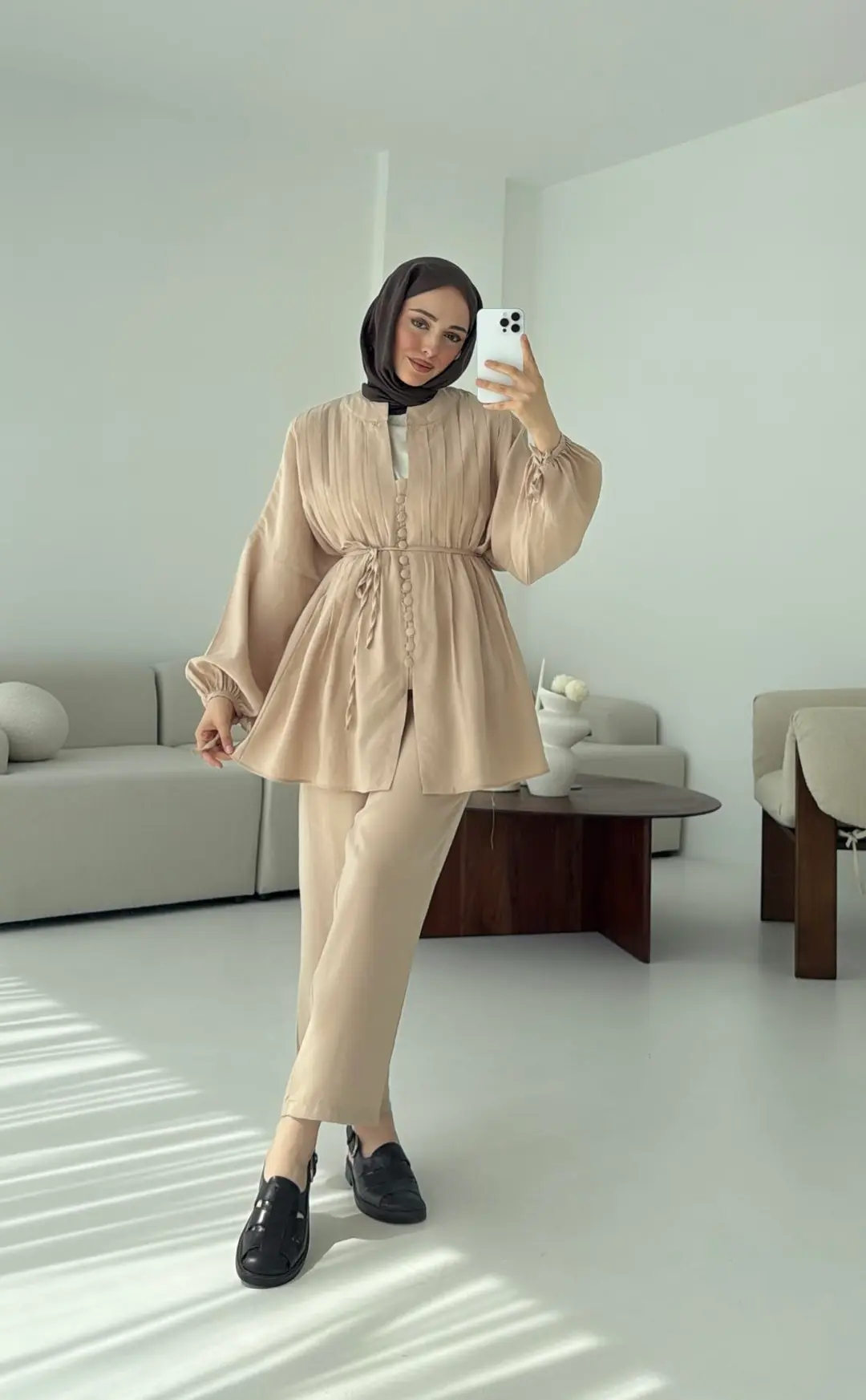 Nervüllü Takım Bej - Görsel 3