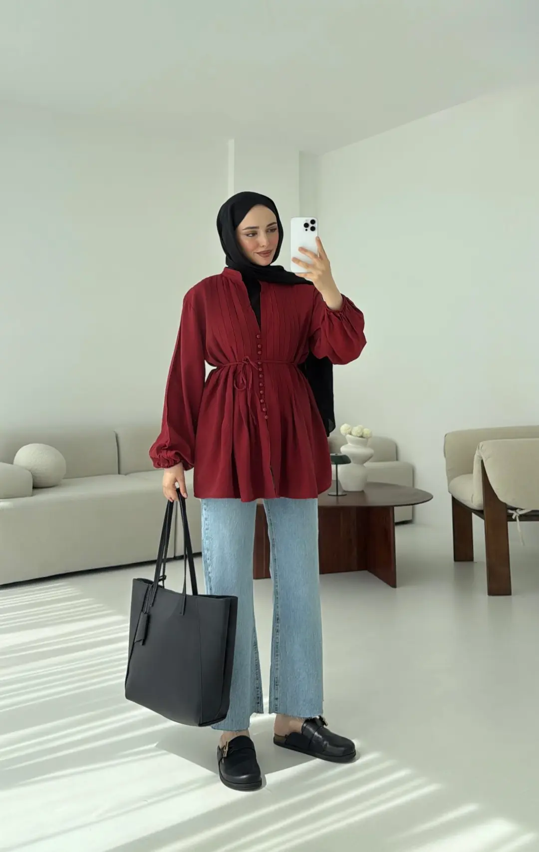 Nervürlü Gömlek Bordo - Görsel 6