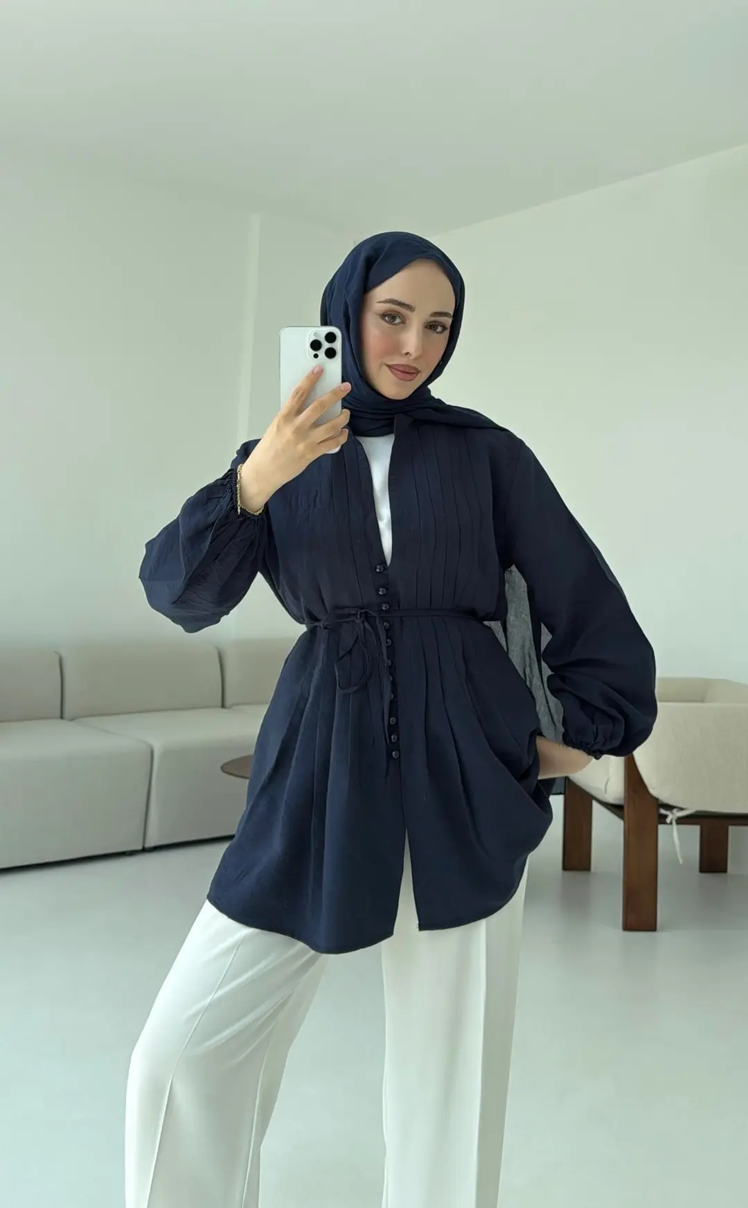 Nervürlü Gömlek Lacivert - Görsel 2