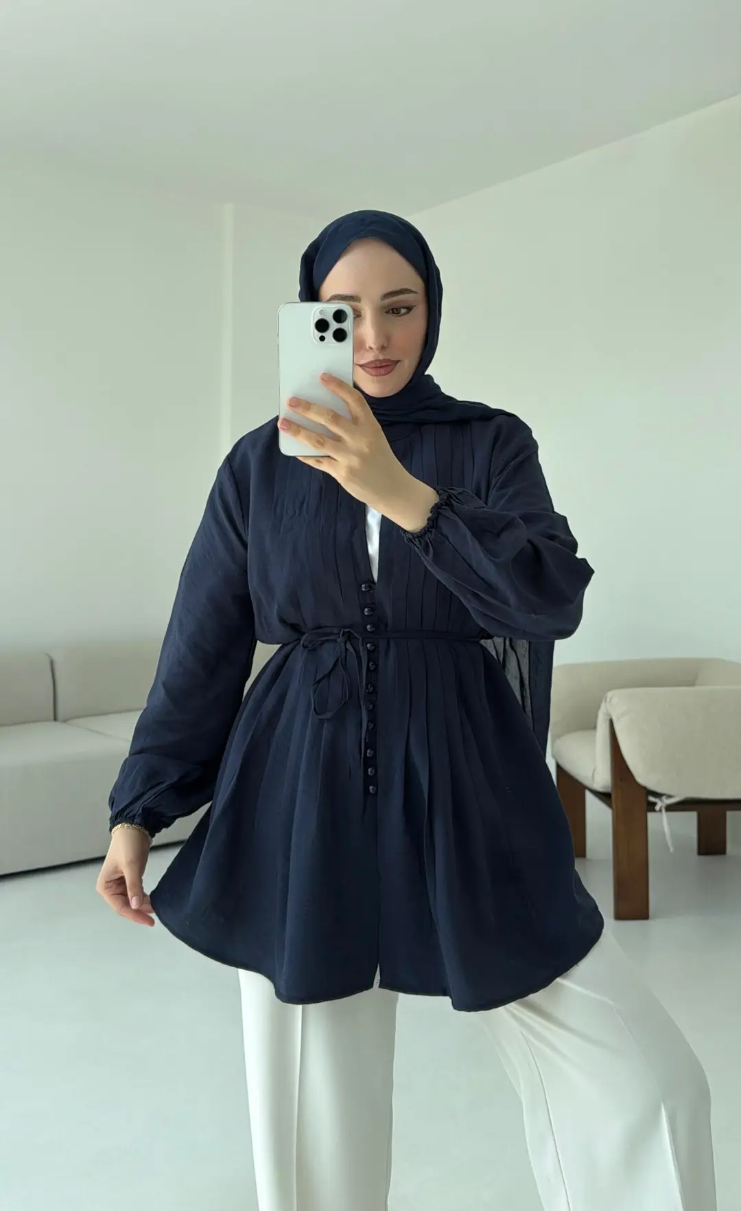 Nervürlü Gömlek Lacivert - Görsel 3