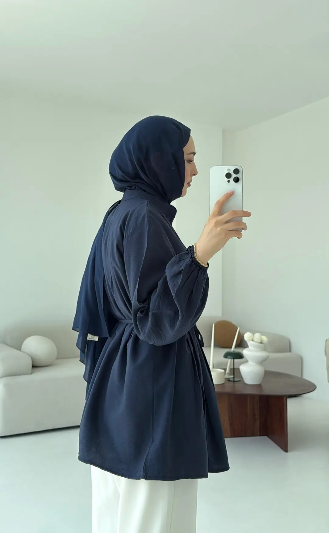 Nervürlü Gömlek Lacivert - Görsel 5