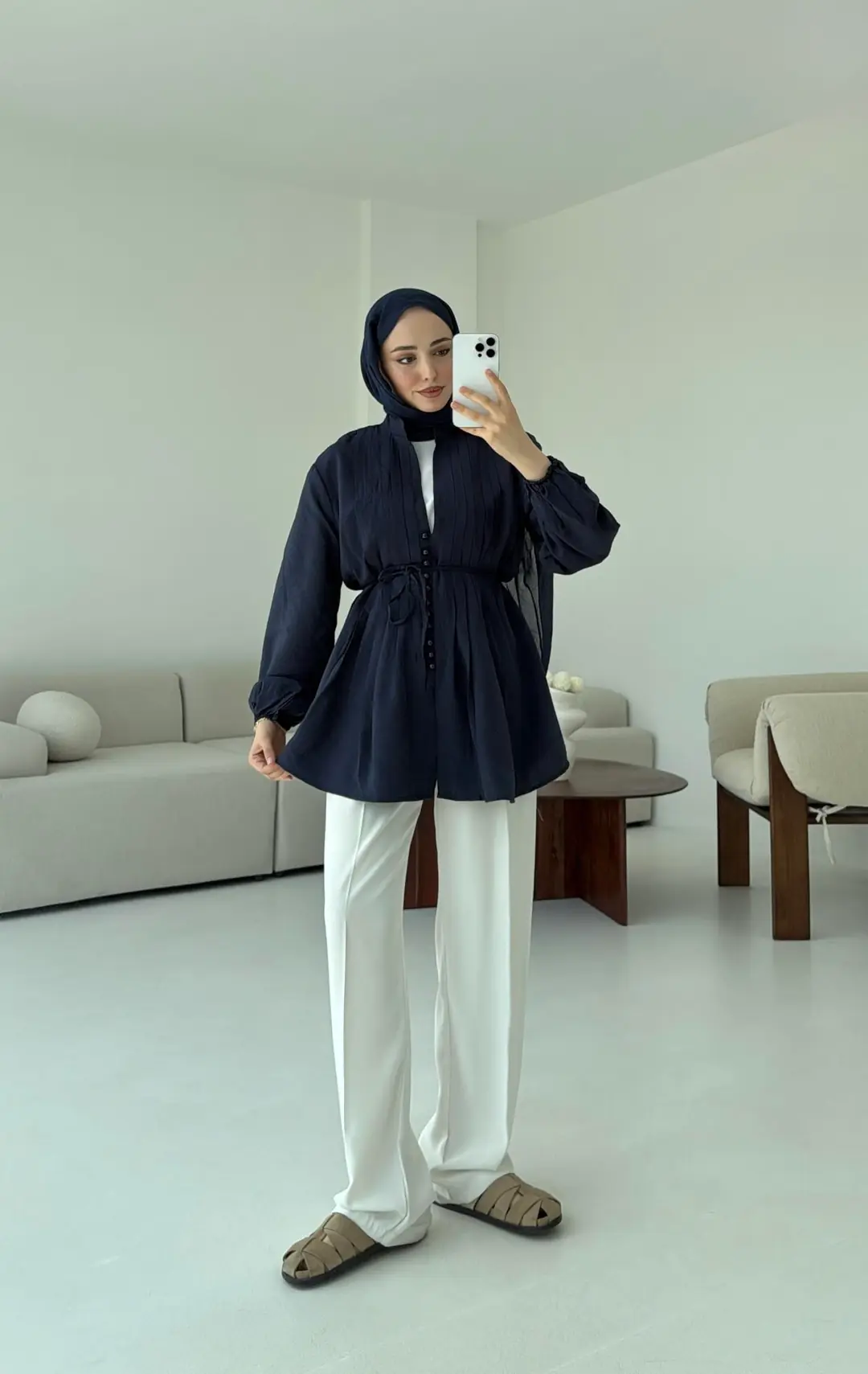 Nervürlü Gömlek Lacivert - Görsel 6