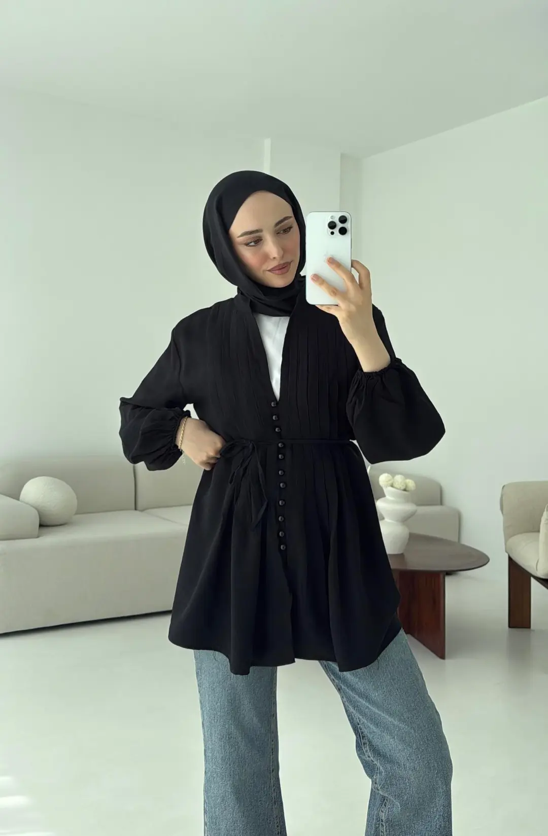 Nervürlü Gömlek Siyah - Görsel 2