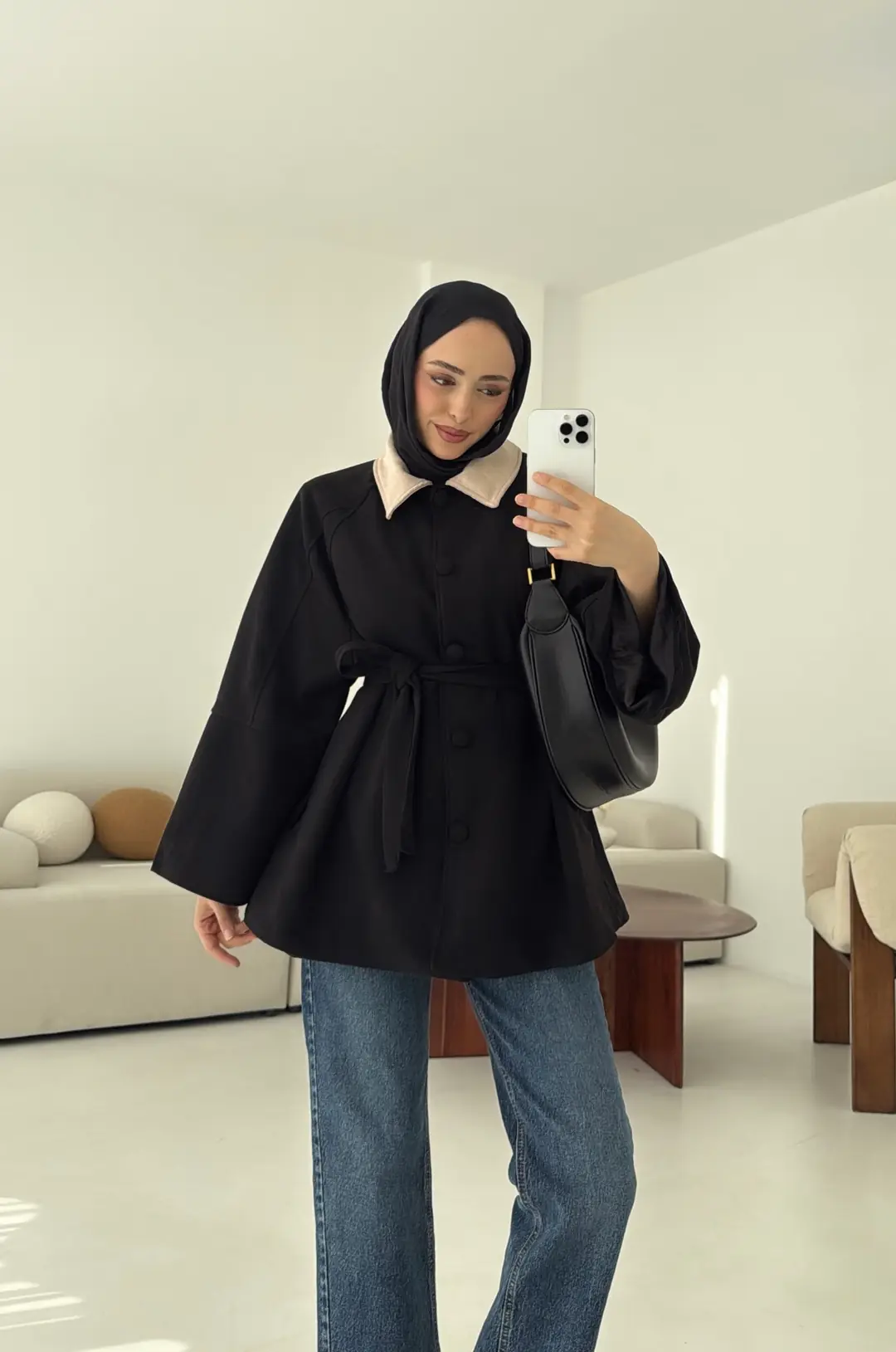 Nubuk Kontrast Yaka Ceket Siyah - Görsel 10