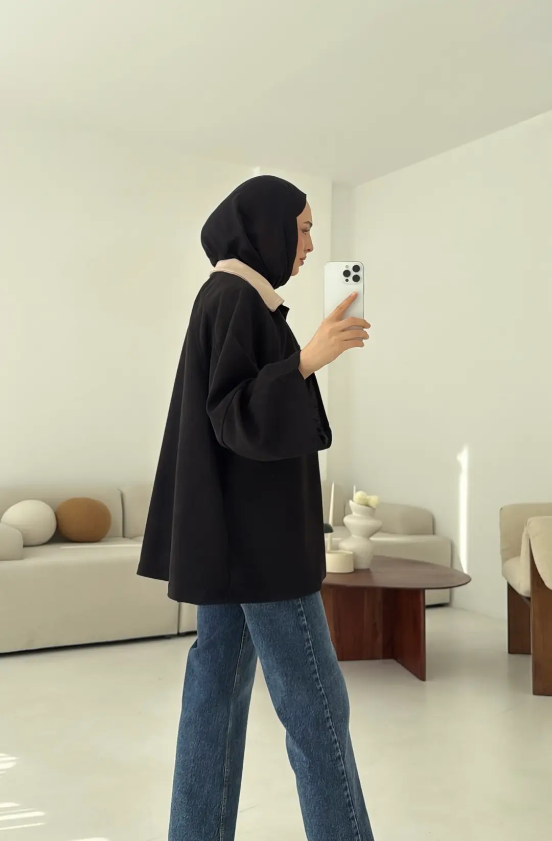 Nubuk Kontrast Yaka Ceket Siyah - Görsel 2