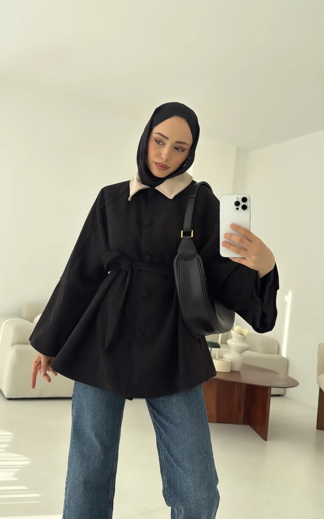 Nubuk Kontrast Yaka Ceket Siyah - Görsel 3