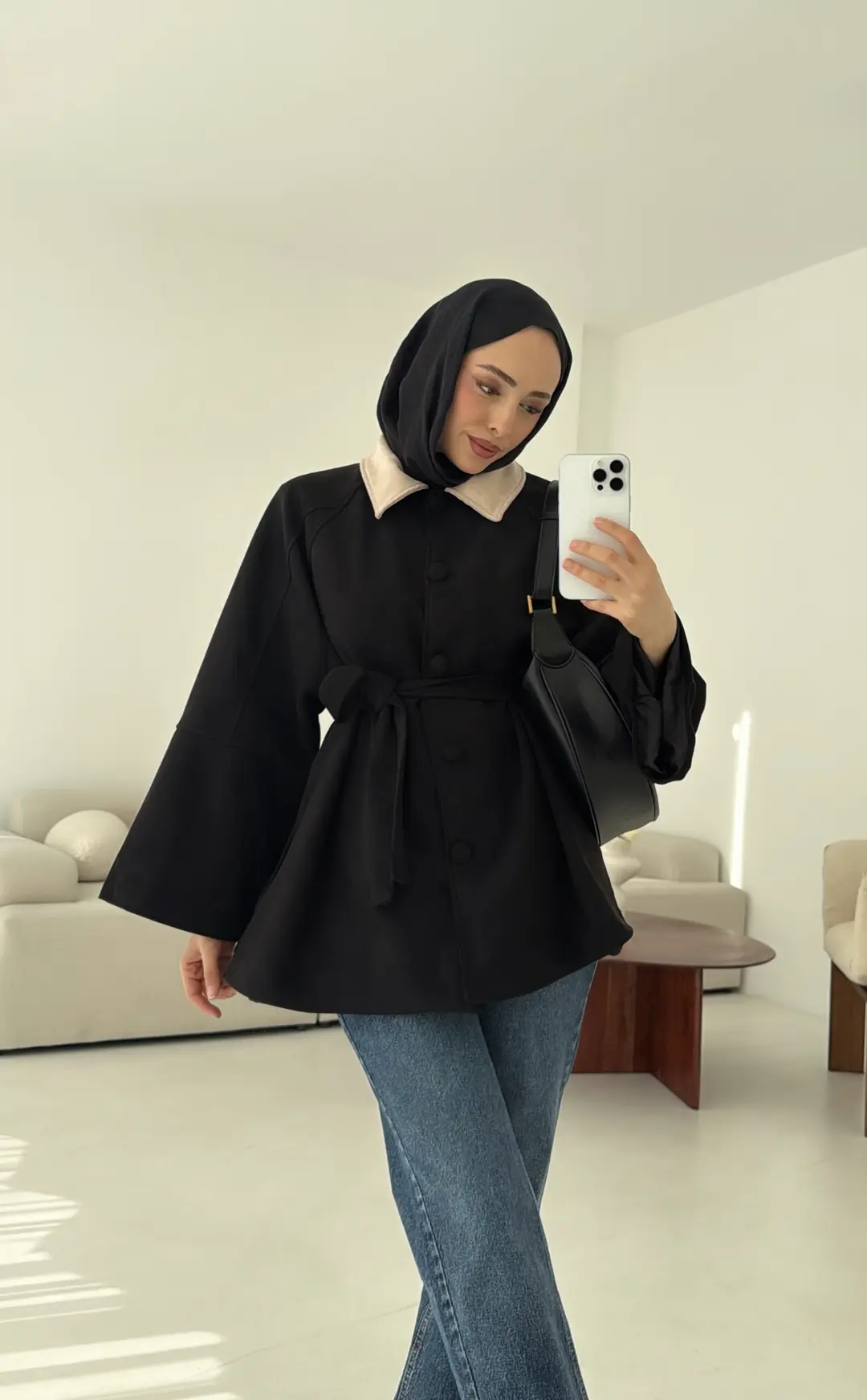 Nubuk Kontrast Yaka Ceket Siyah - Görsel 6