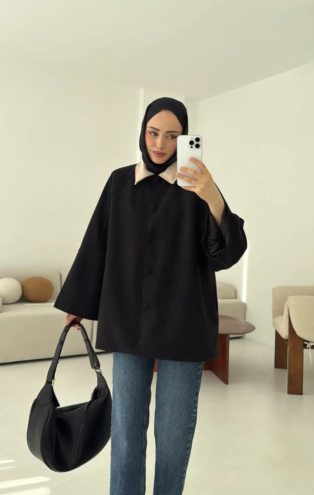 Nubuk Kontrast Yaka Ceket Siyah - Görsel 7