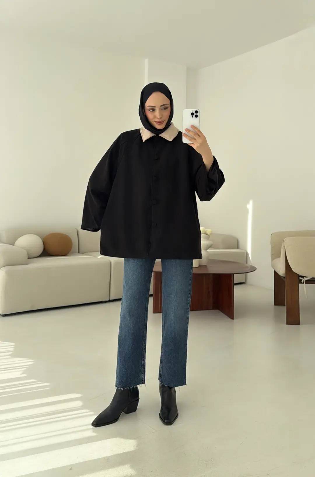 Nubuk Kontrast Yaka Ceket Siyah - Görsel 9