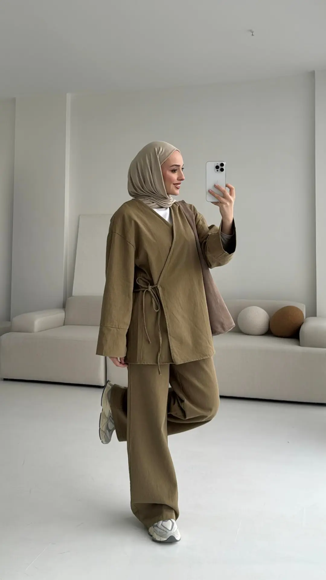 Olive Gabardin Kimono Takım - Görsel 2
