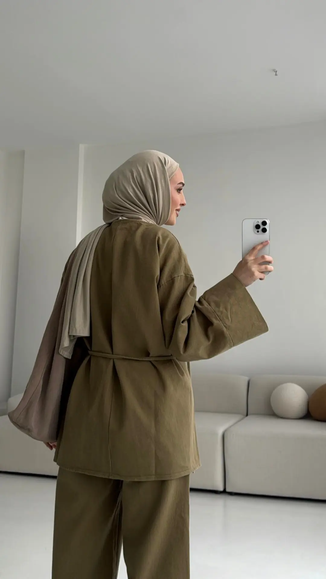 Olive Gabardin Kimono Takım - Görsel 4