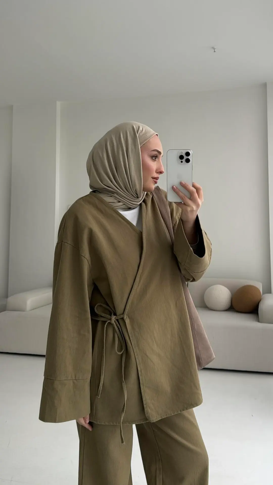 Olive Gabardin Kimono Takım - Görsel 5