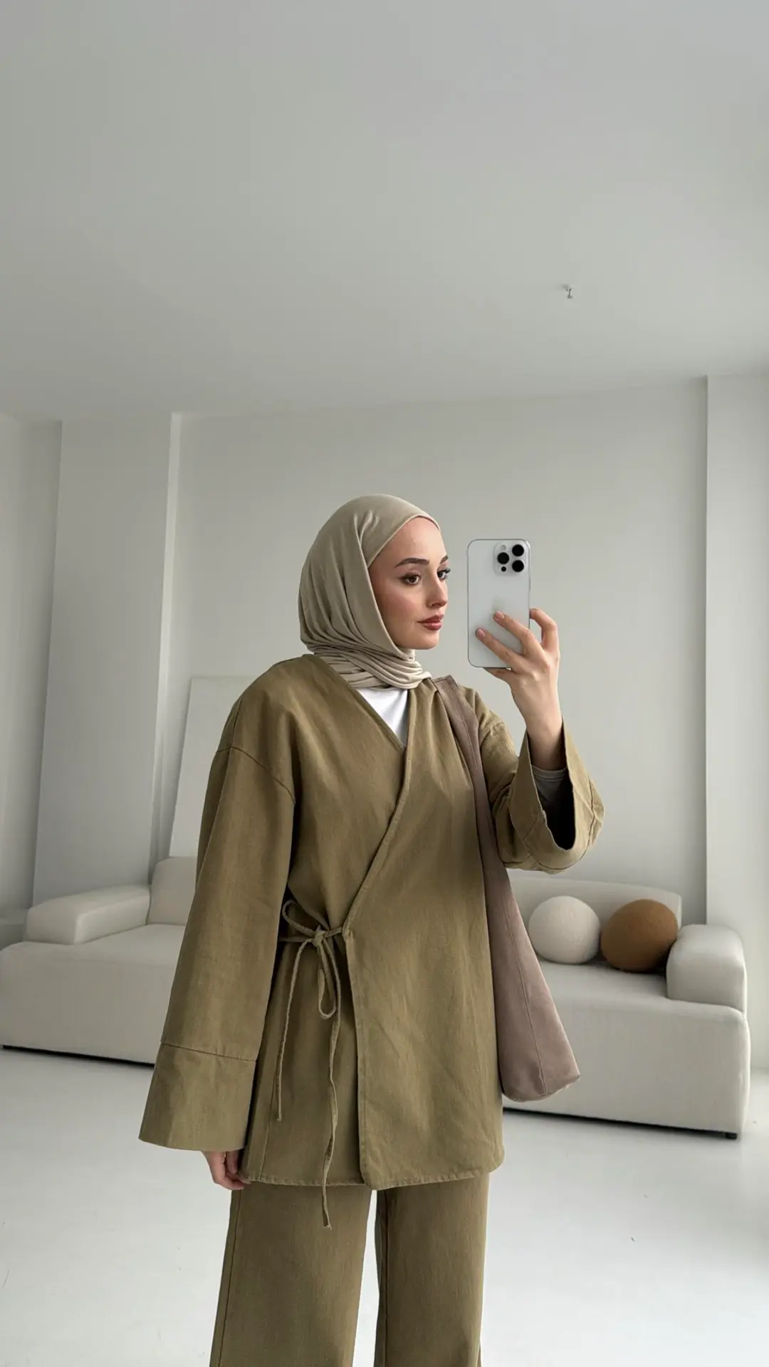 Olive Gabardin Kimono Takım - Görsel 6