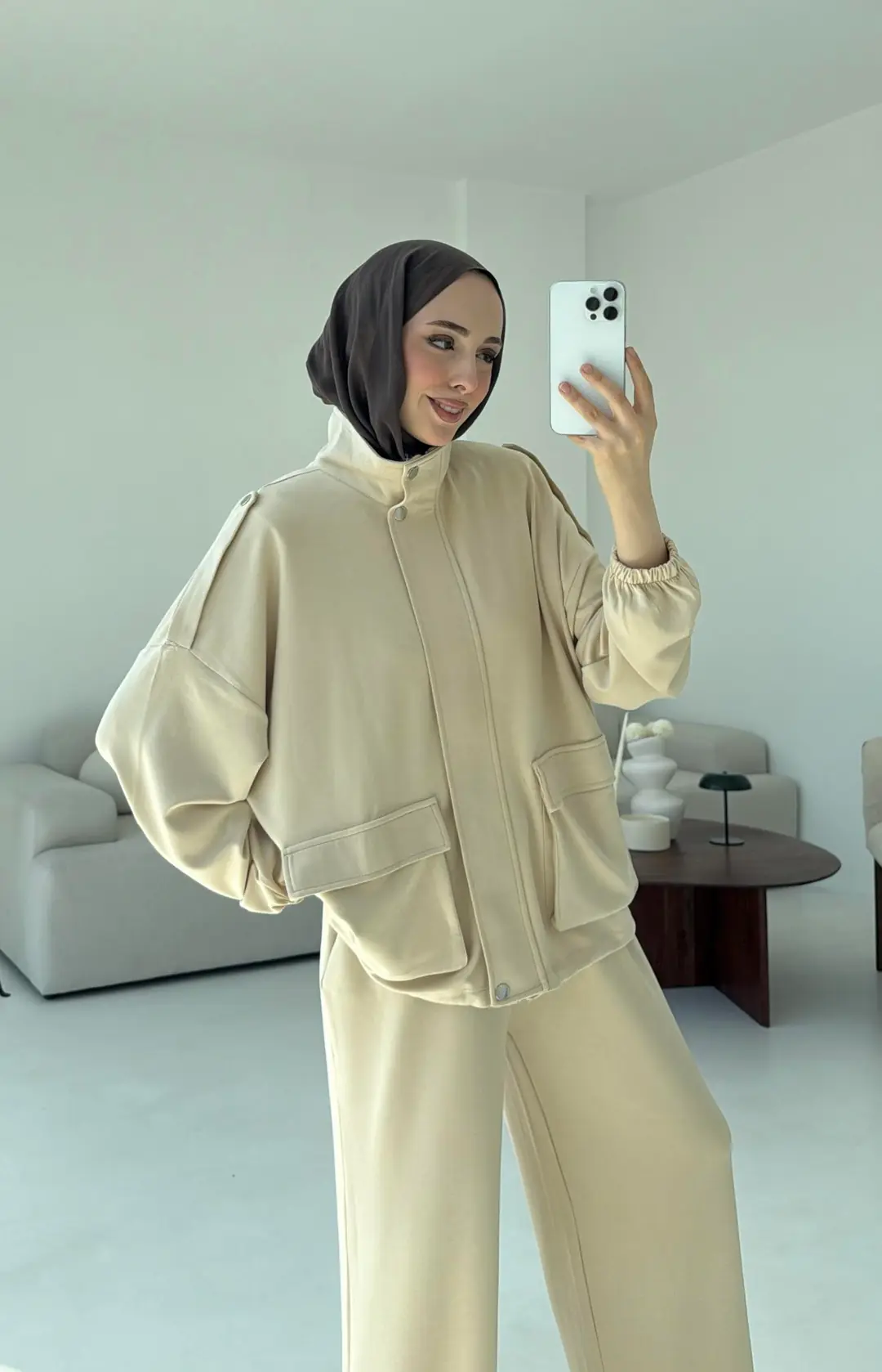 Omuz Apoletli Takım Bej