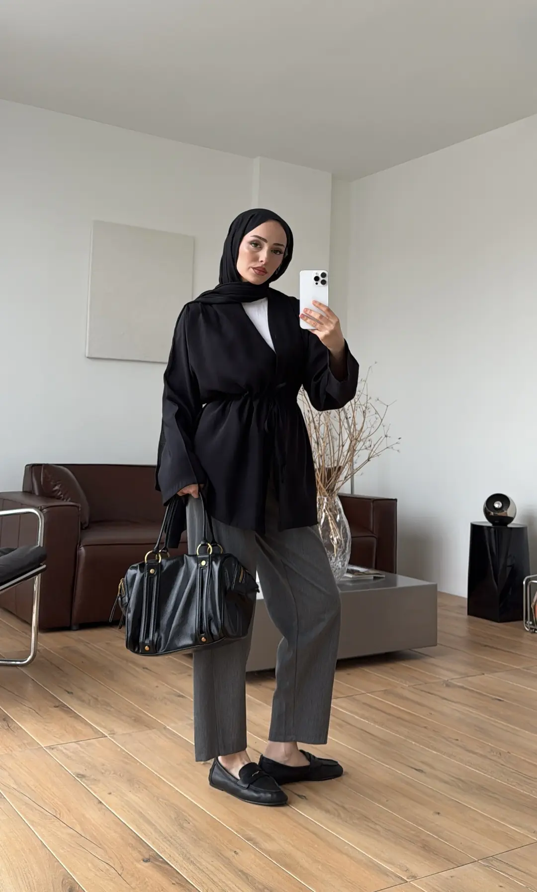 Omzu Pile Detay Kimono/Ceket Siyah - Görsel 2