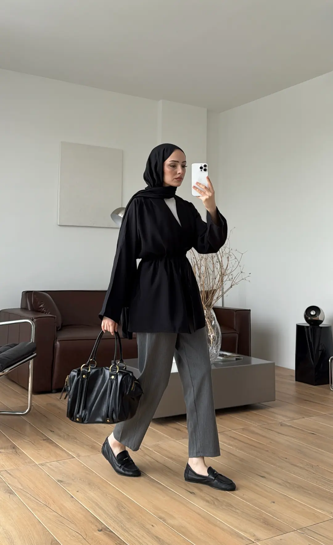 Omzu Pile Detay Kimono/Ceket Siyah - Görsel 3