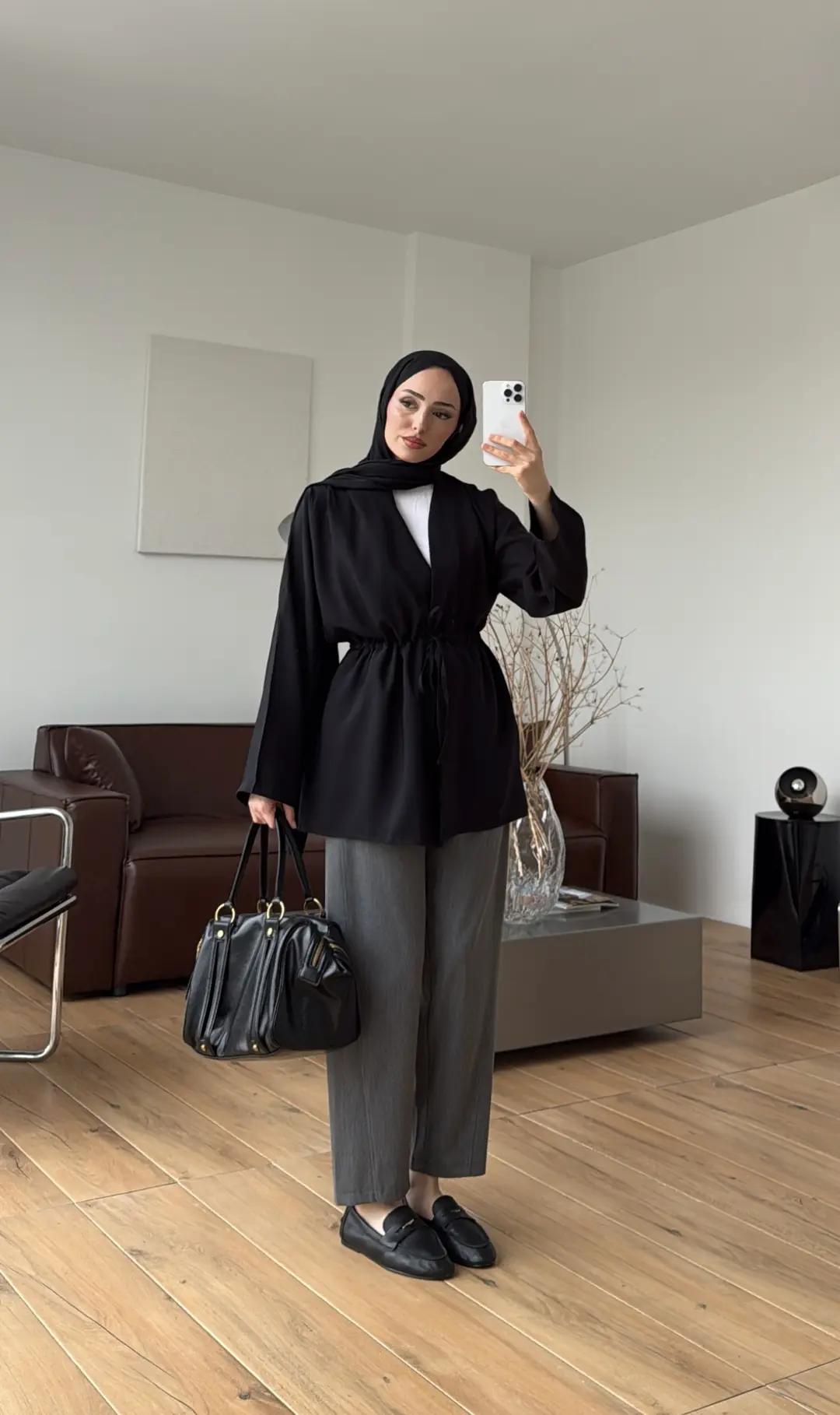 Omzu Pile Detay Kimono/Ceket Siyah - Görsel 4