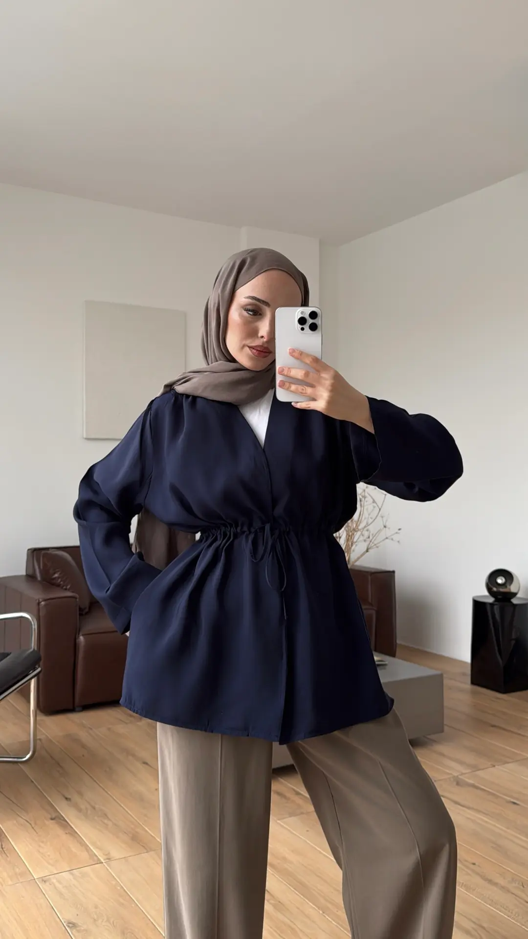 Omzu Pile Detay Kimono/Ceket Lacivert - Görsel 2