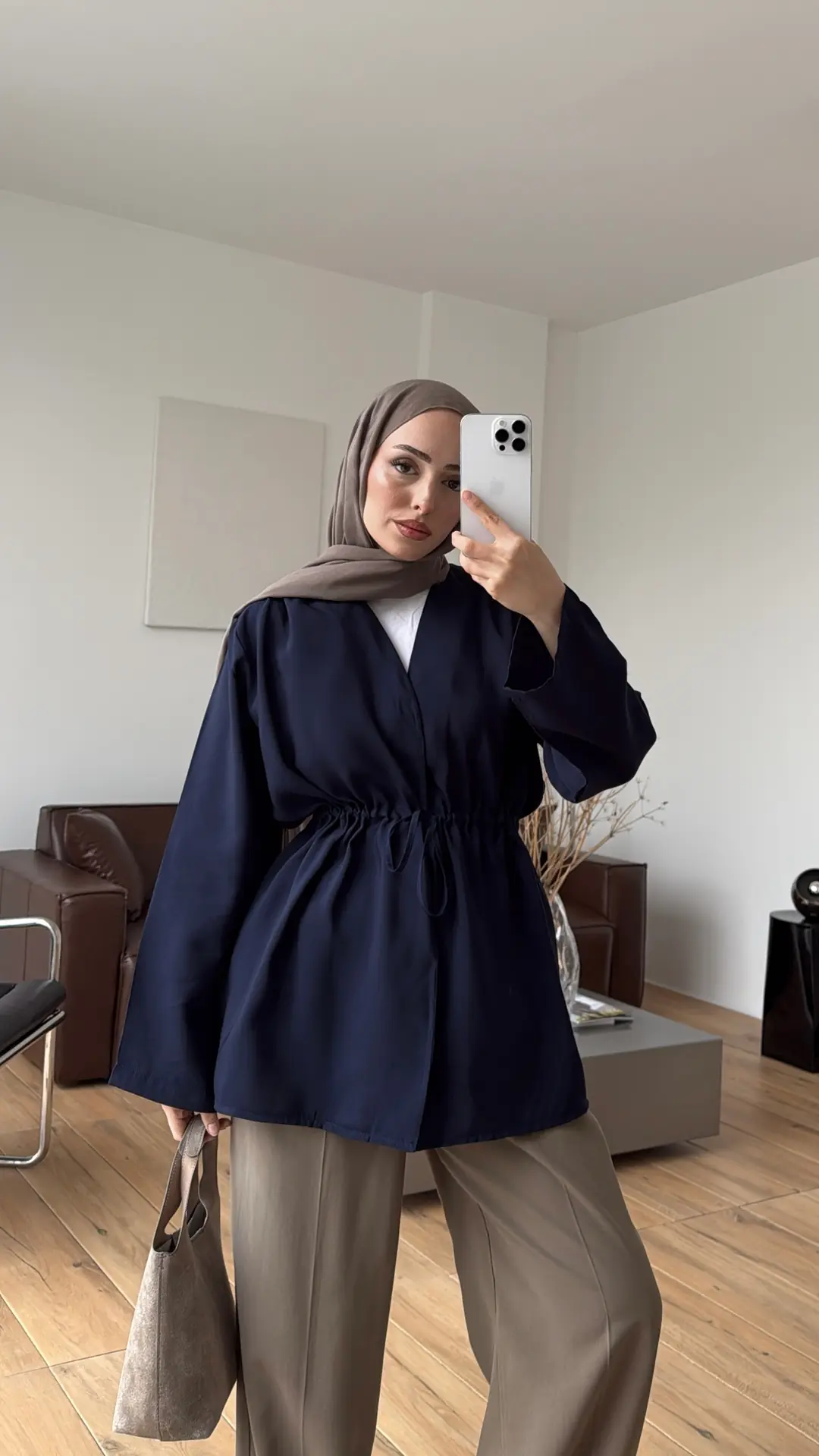 Omzu Pile Detay Kimono/Ceket Lacivert - Görsel 5