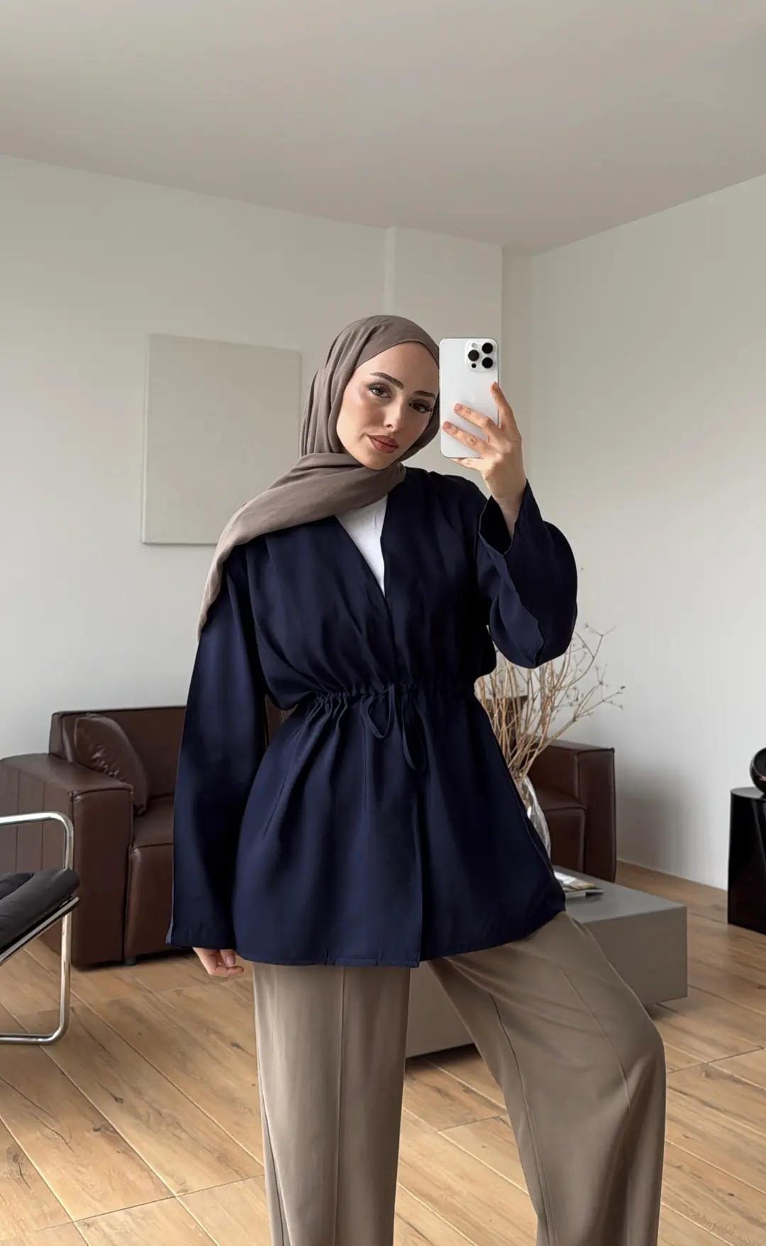 Omzu Pile Detay Kimono/Ceket Lacivert - Görsel 6