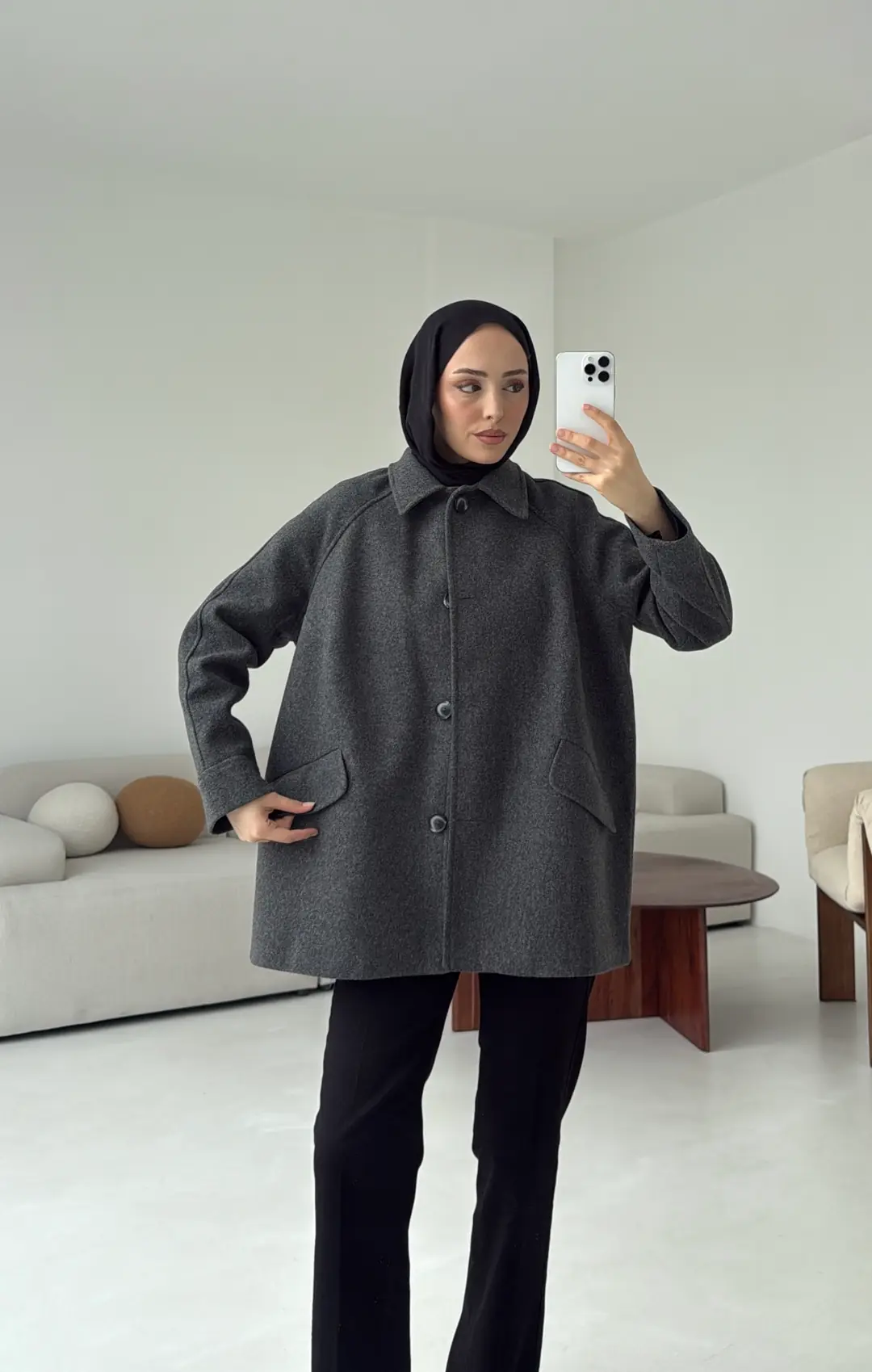 Ön Düğmeli Kaban Antrasit - Görsel 2