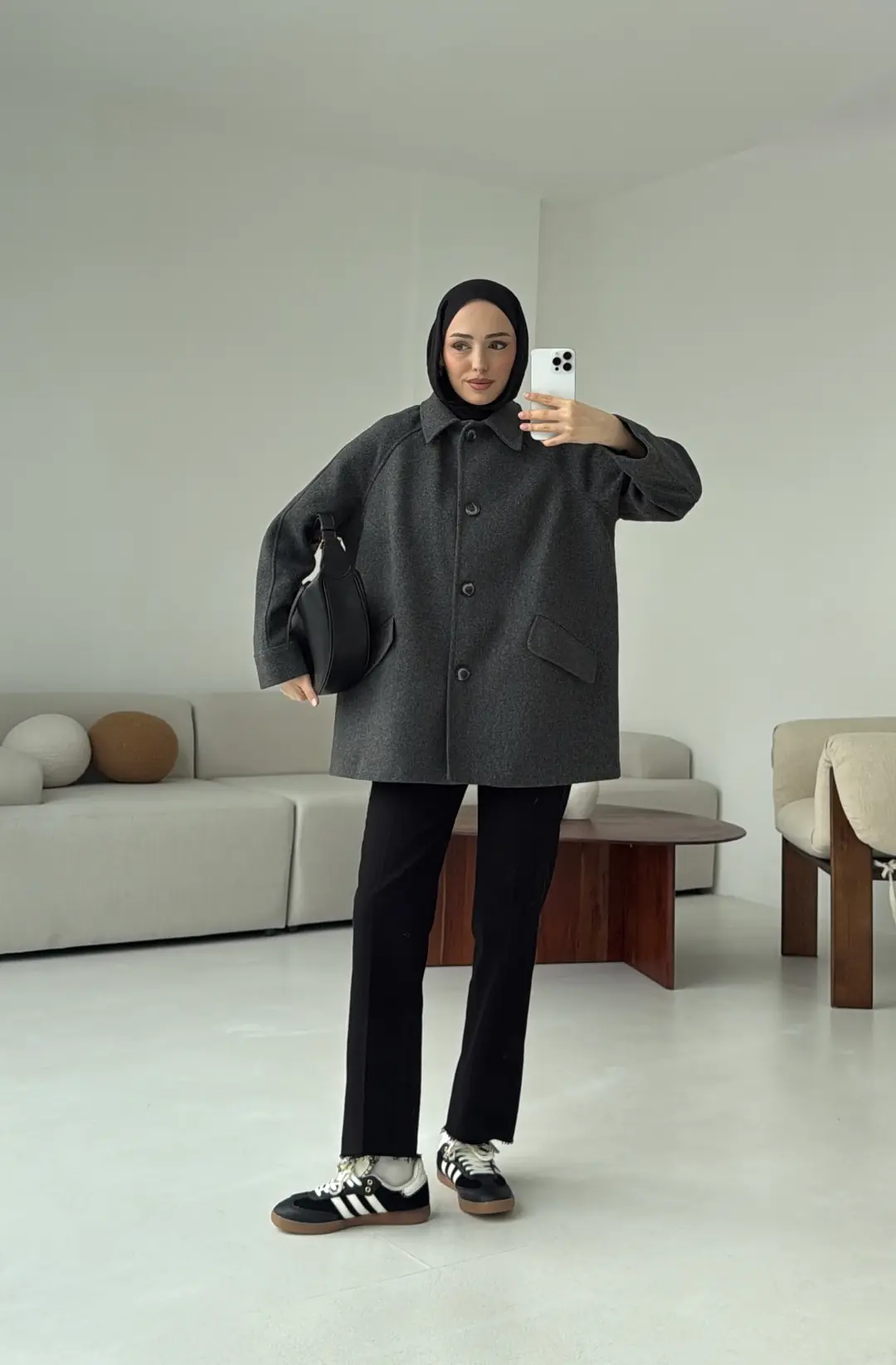 Ön Düğmeli Kaban Antrasit - Görsel 3