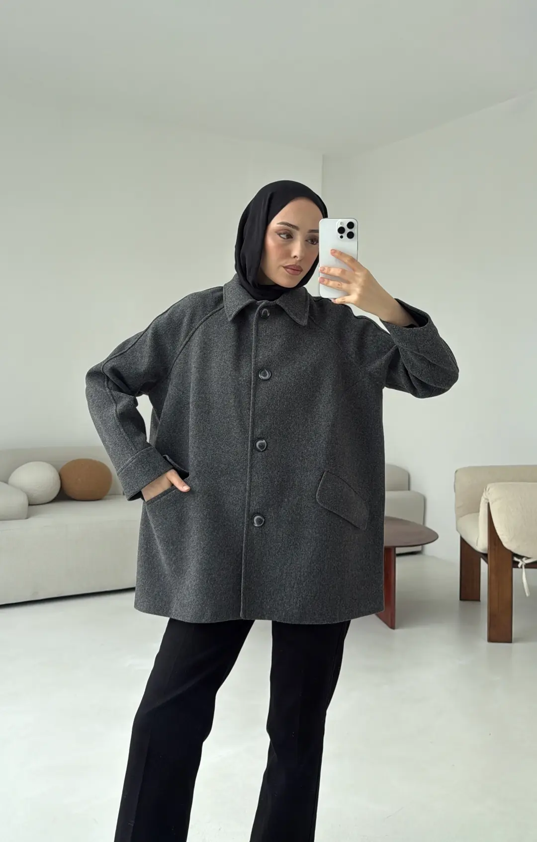 Ön Düğmeli Kaban Antrasit - Görsel 5