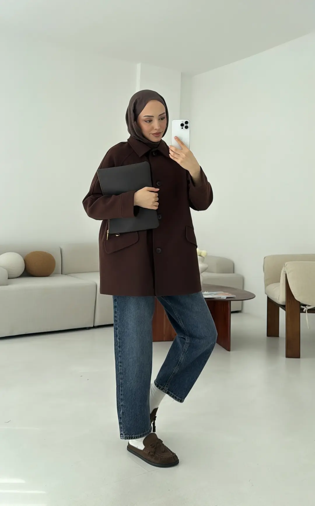 Ön Düğmeli Kaban Kahve - Görsel 3