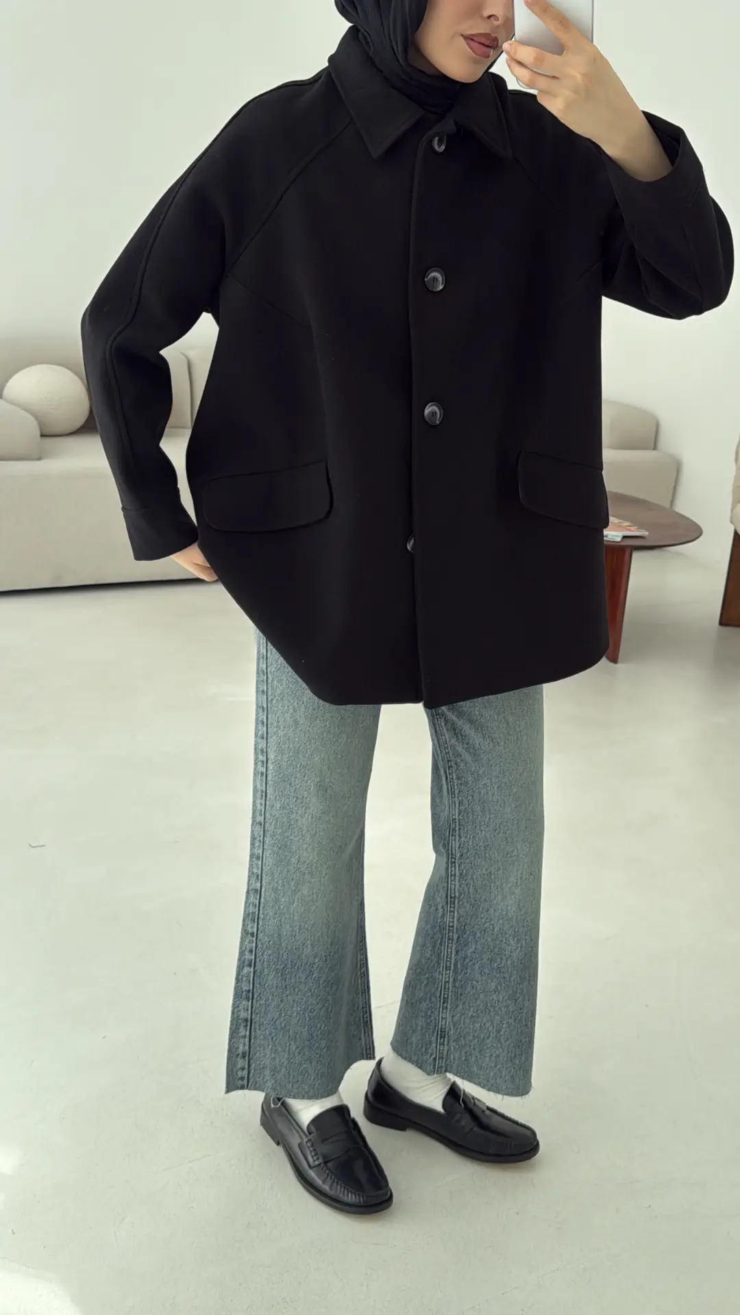 Ön Düğmeli Kaban Siyah - Görsel 4