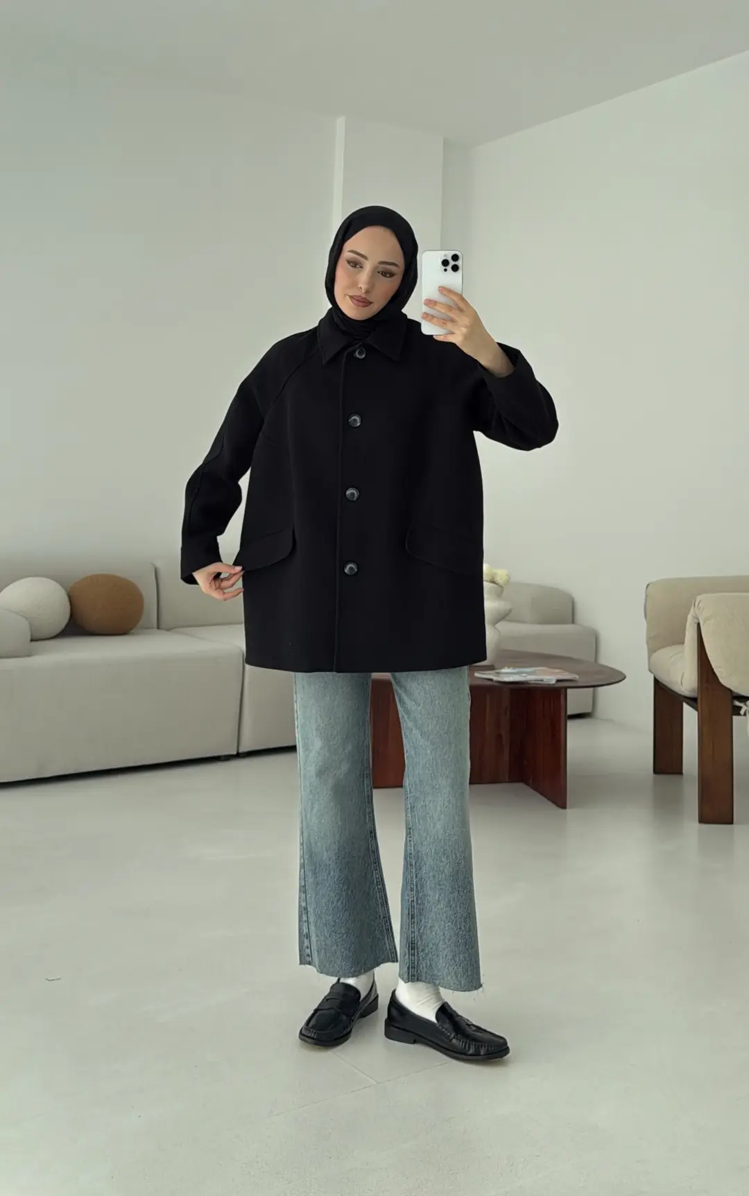 Ön Düğmeli Kaban Siyah - Görsel 5