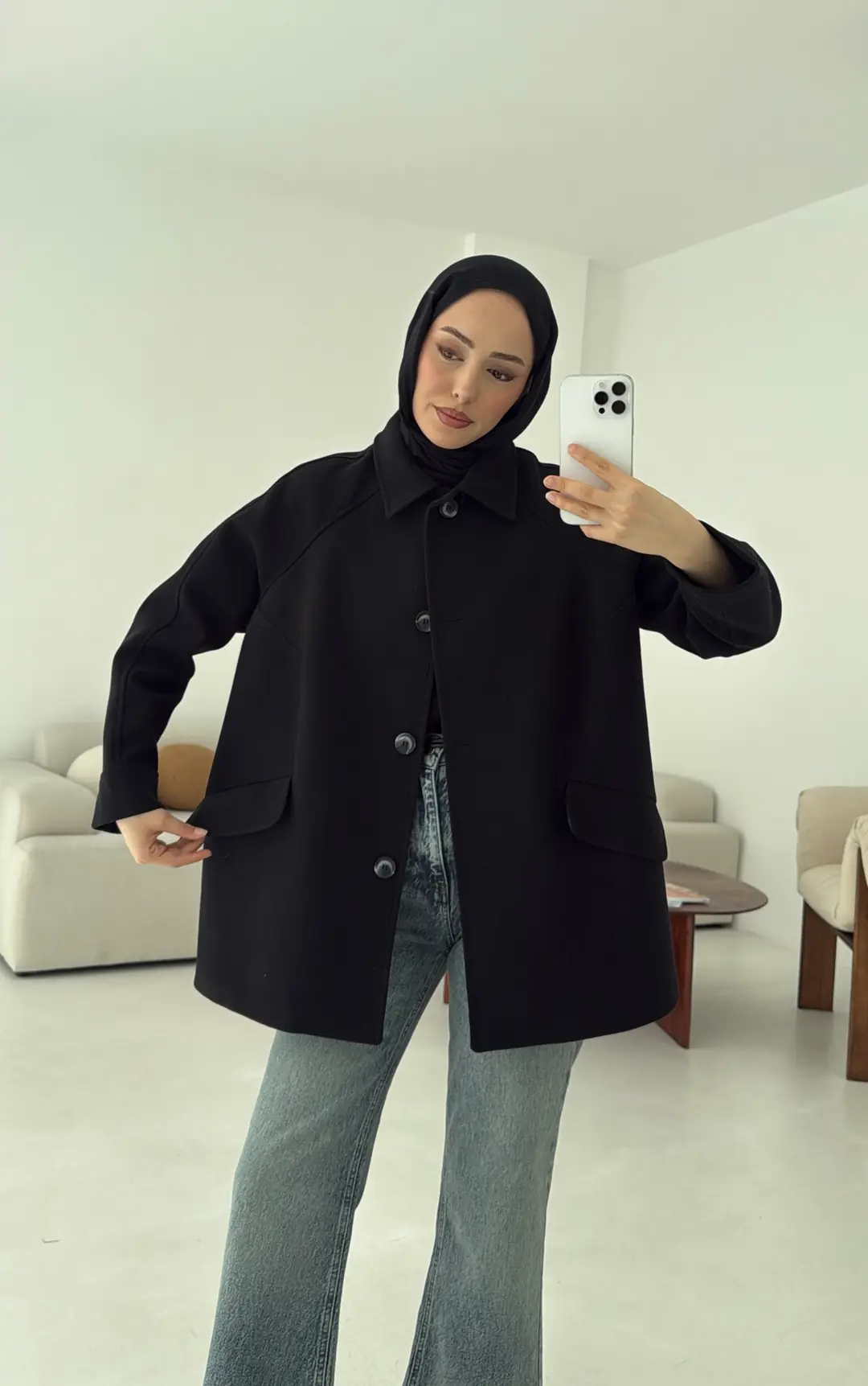 Ön Düğmeli Kaban Siyah - Görsel 6