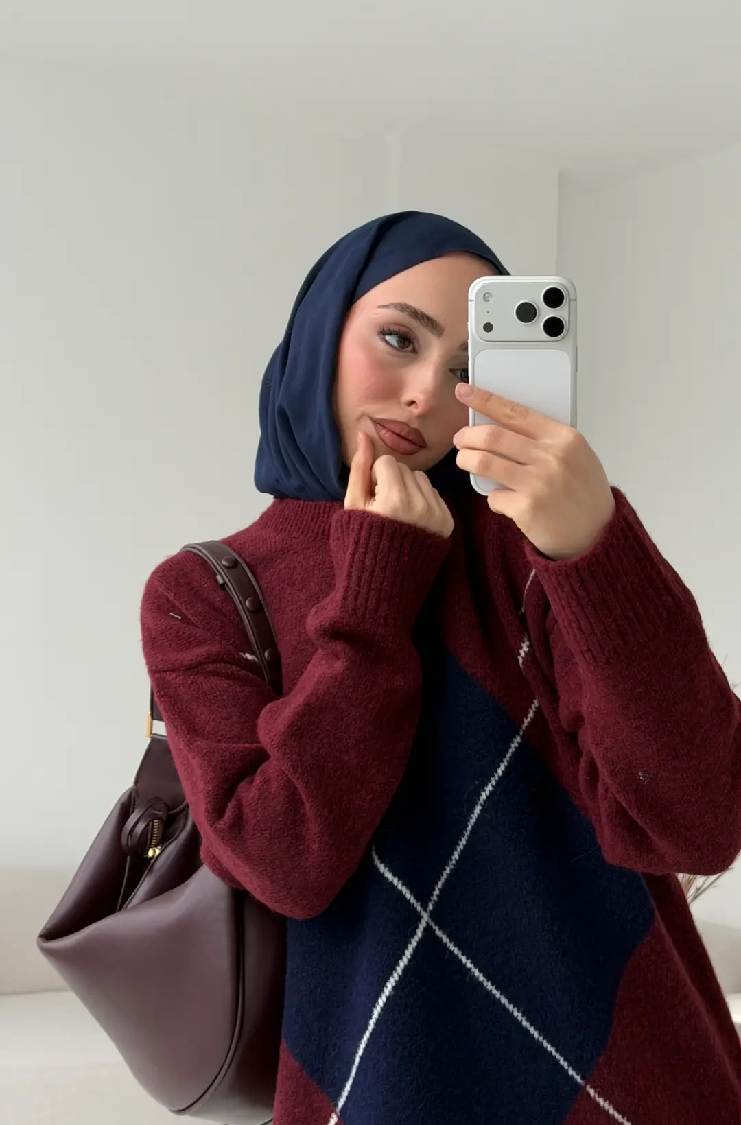 Önü Desenli Kazak Bordo - Görsel 2