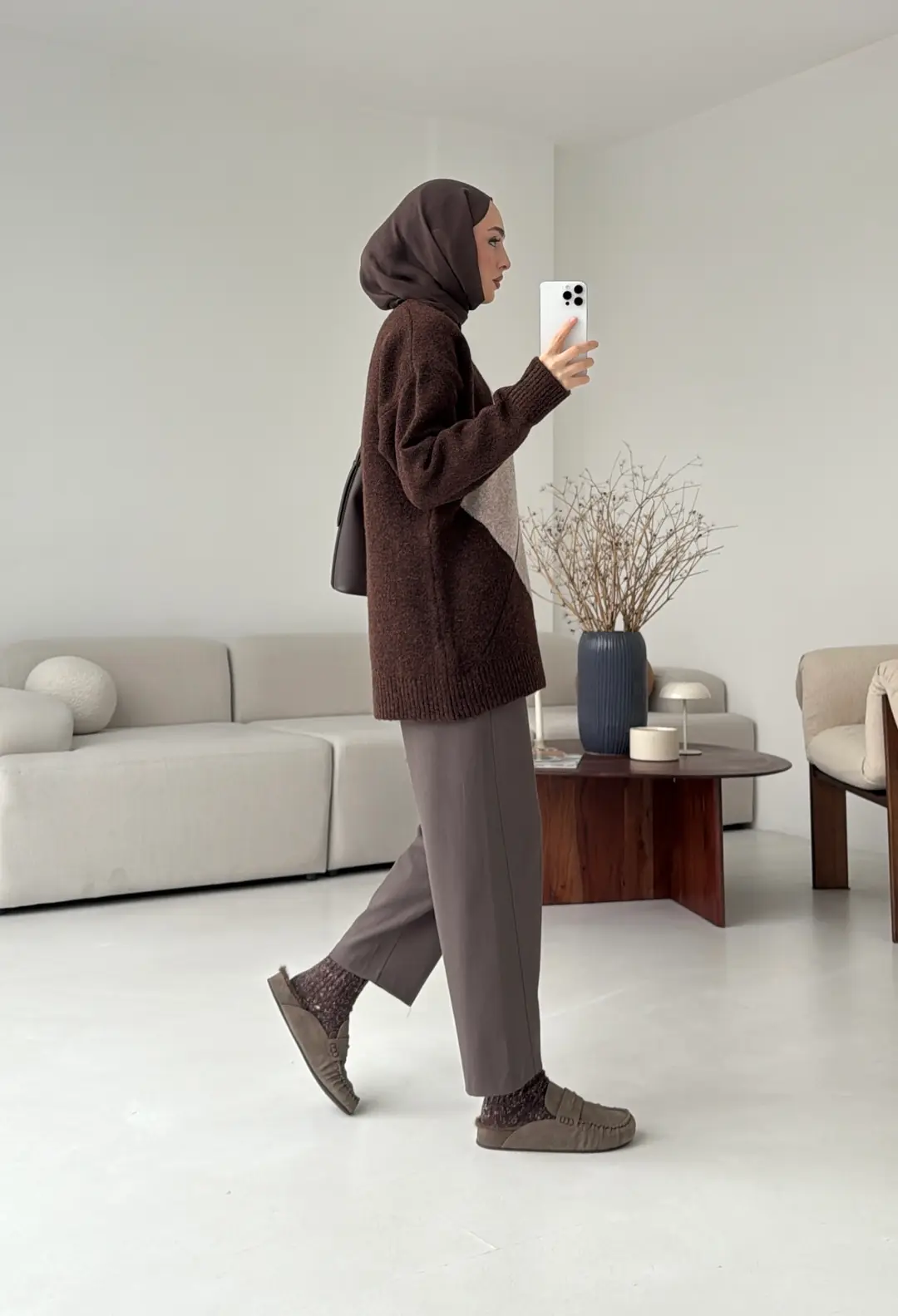 Önü Desenli Kazak Kahve - Görsel 3