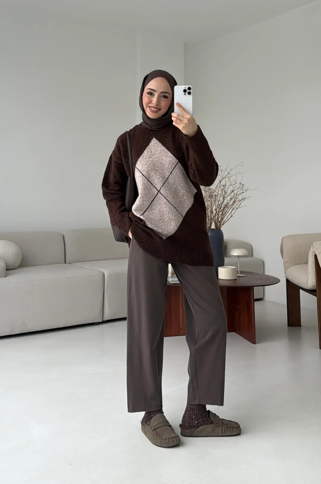 Önü Desenli Kazak Kahve - Görsel 4