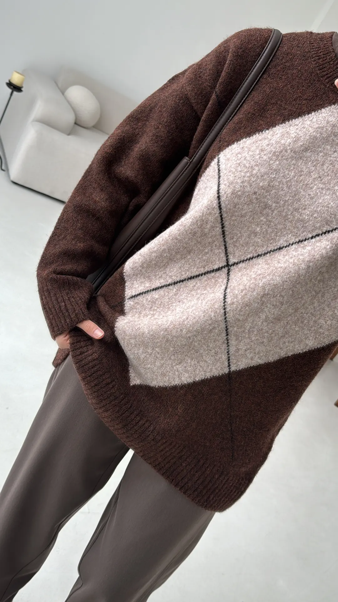 Önü Desenli Kazak Kahve - Görsel 5