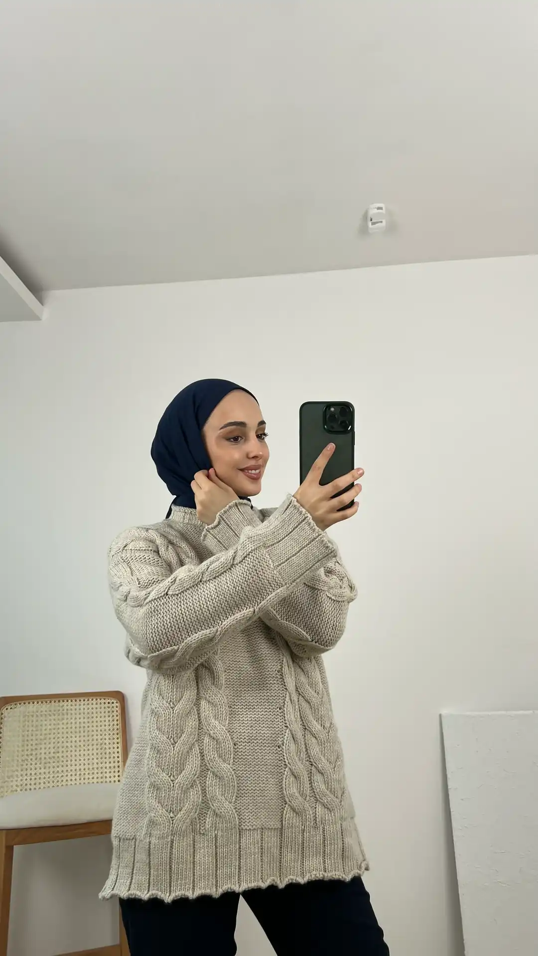 Örgü Detay Kalın Kazak Bej - Görsel 2