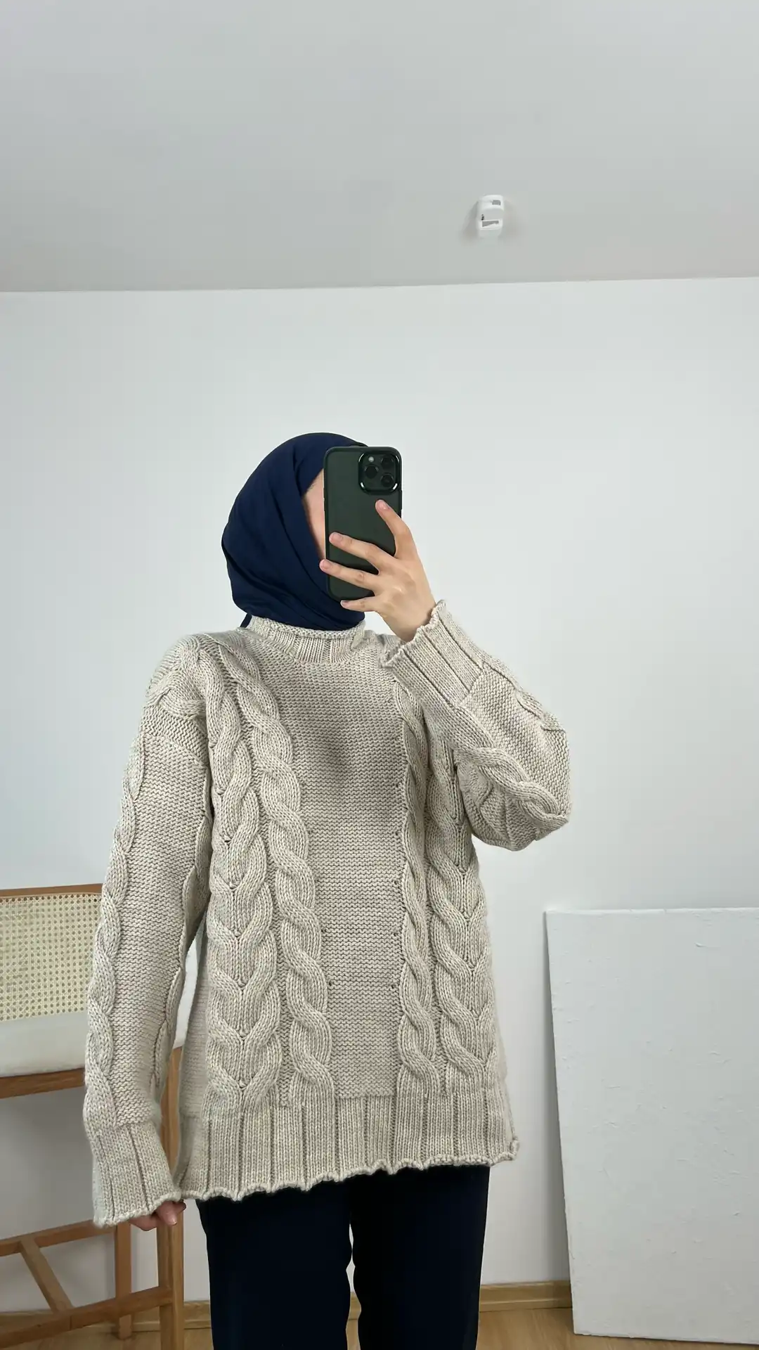 Örgü Detay Kalın Kazak Bej - Görsel 4