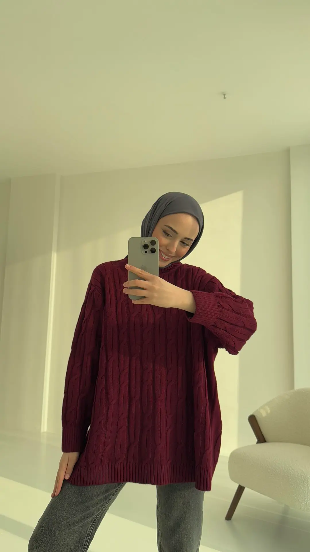 Örgü Detay Kazak Bordo - Görsel 2