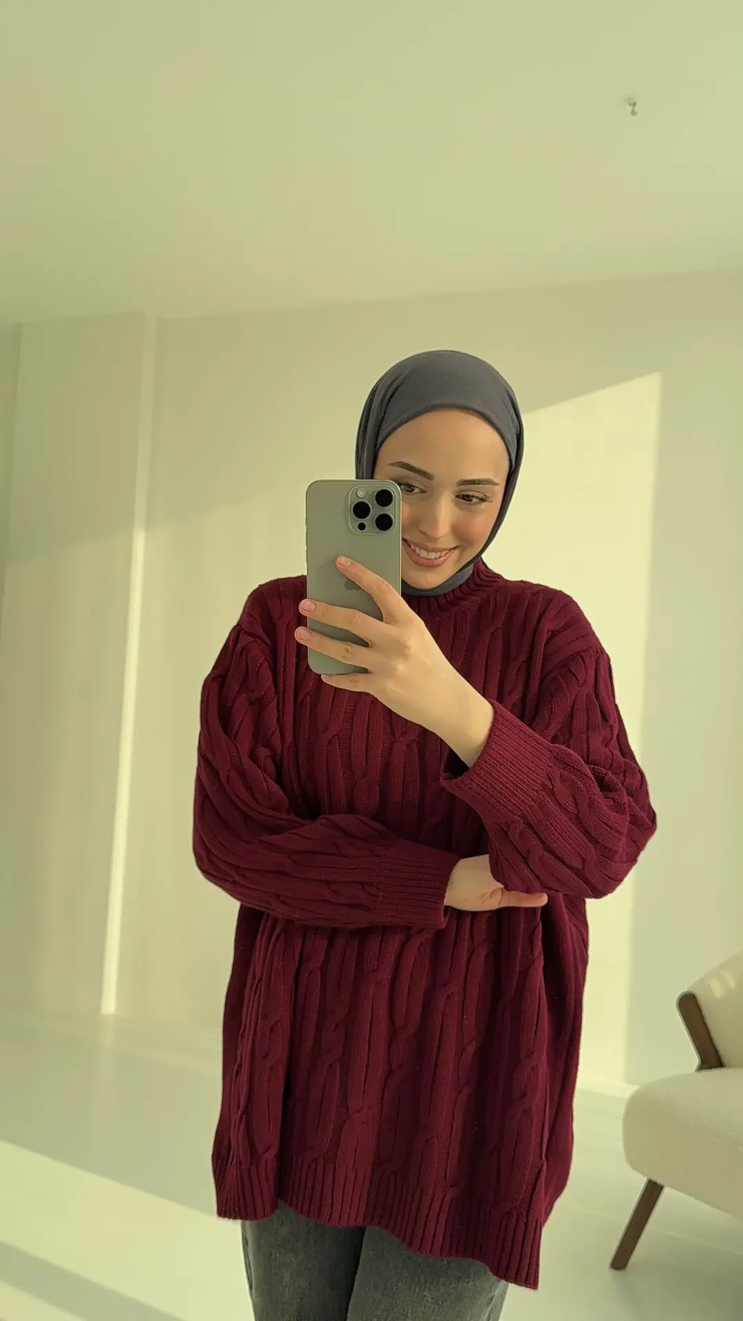 Örgü Detay Kazak Bordo - Görsel 3