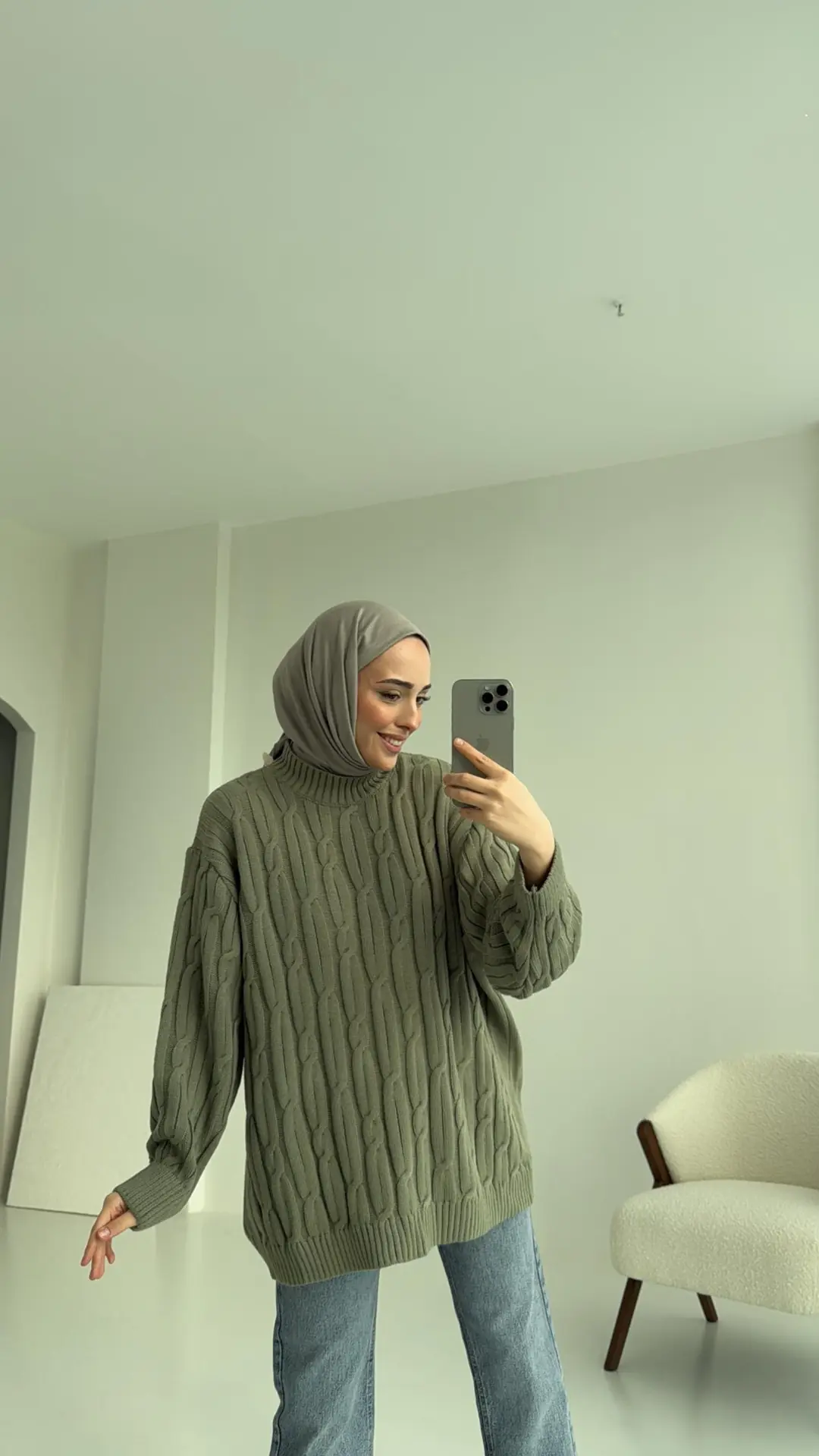 Örgü Detay Kazak Çağla - Görsel 2