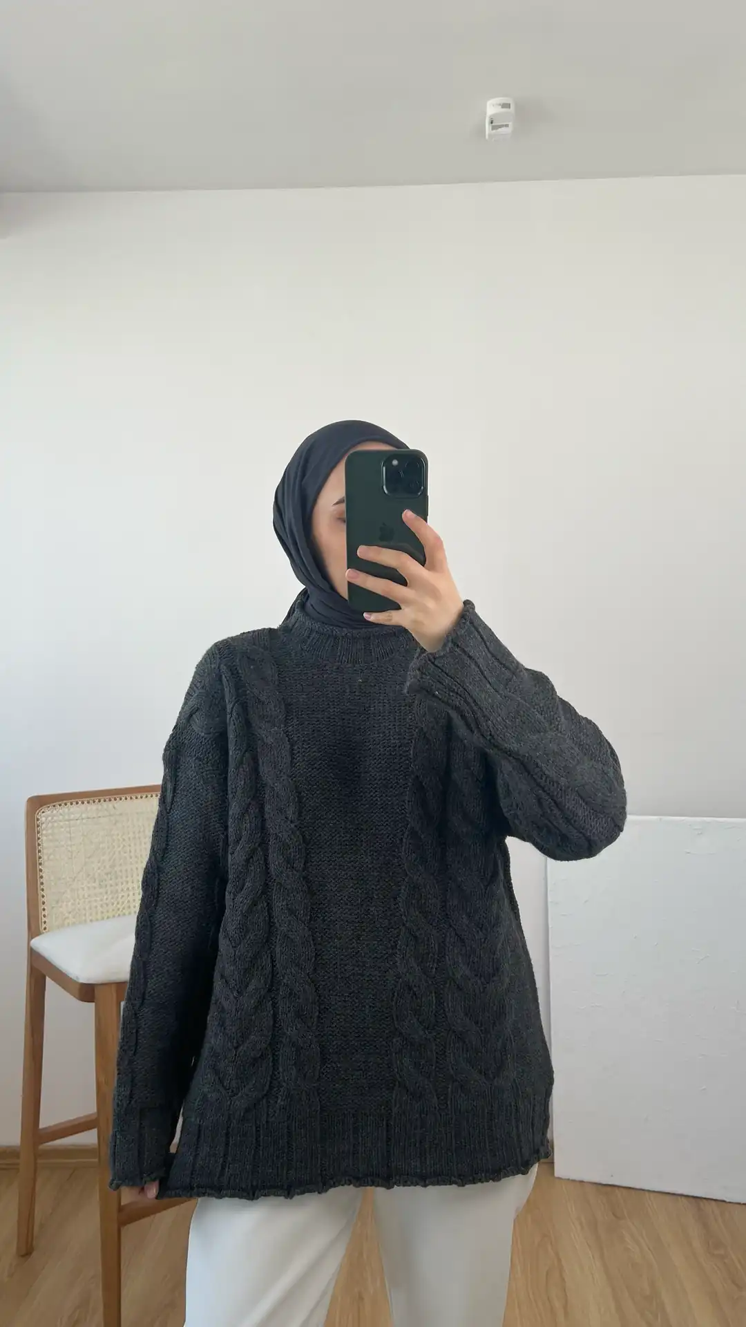 Örgü Detaylı Kalın Kazak Antrasit - Görsel 2