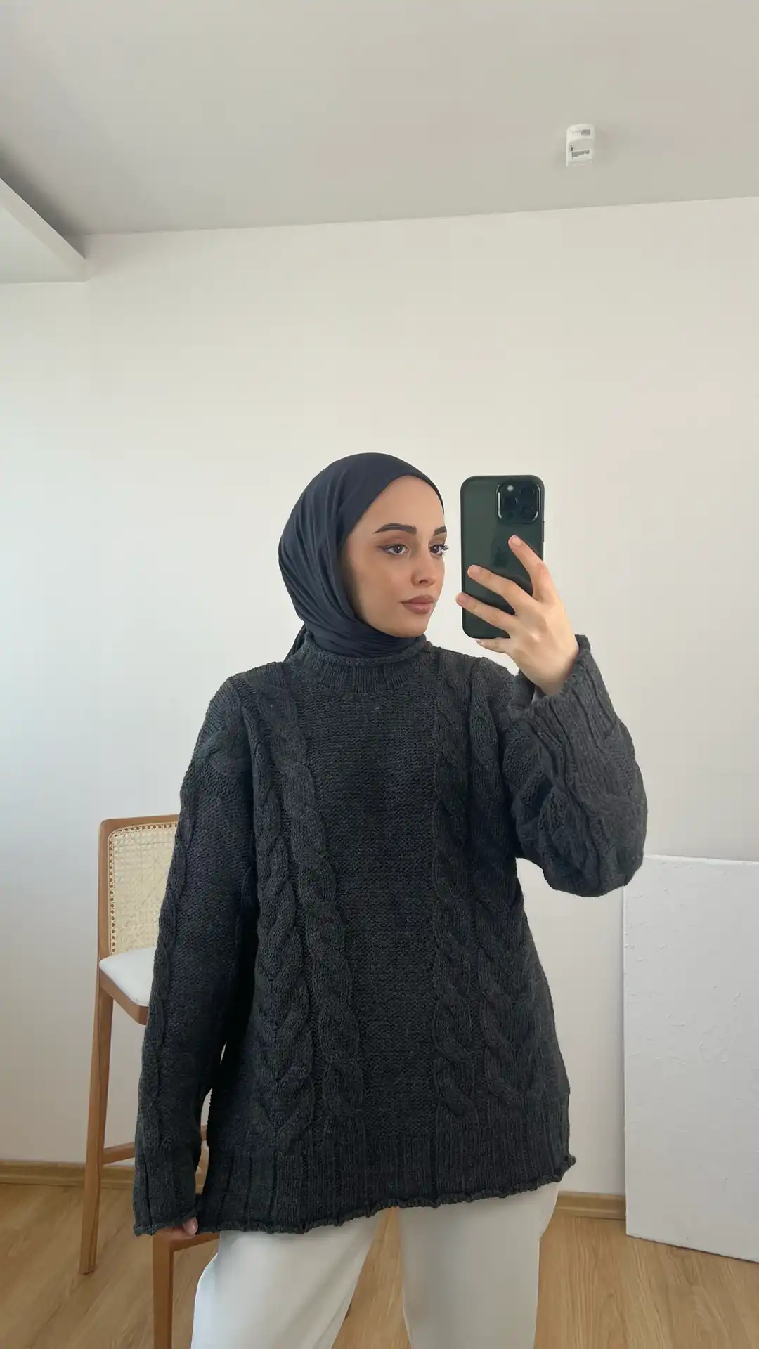 Örgü Detaylı Kalın Kazak Antrasit - Görsel 3