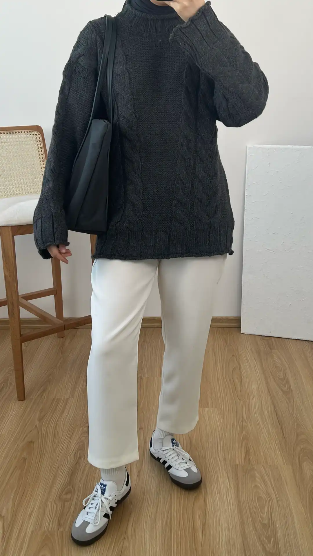 Örgü Detaylı Kalın Kazak Antrasit - Görsel 4