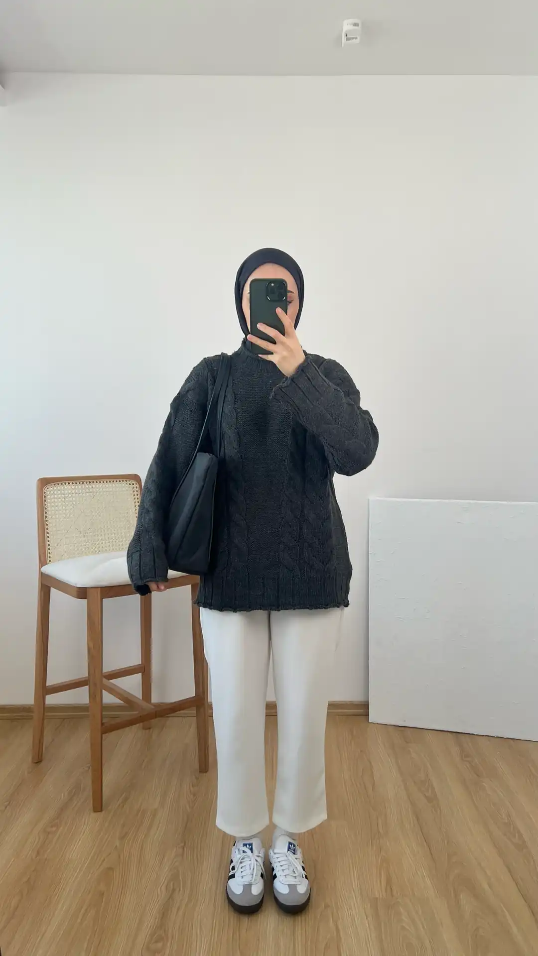 Örgü Detaylı Kalın Kazak Antrasit - Görsel 5