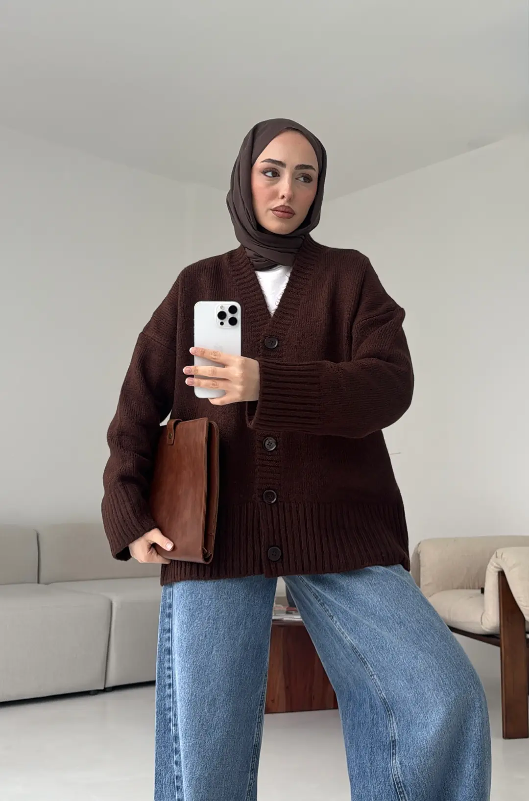 Örgü Hırka Kahve - Görsel 4