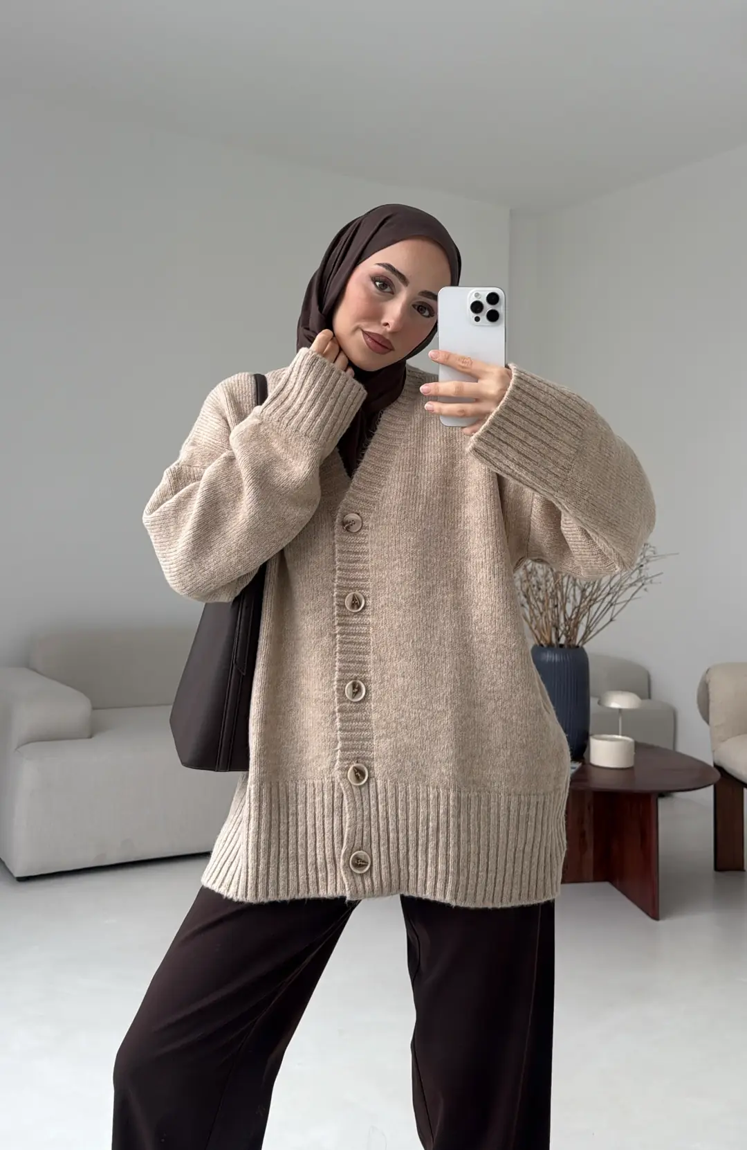 Örgü Hırka Vizon - Görsel 9