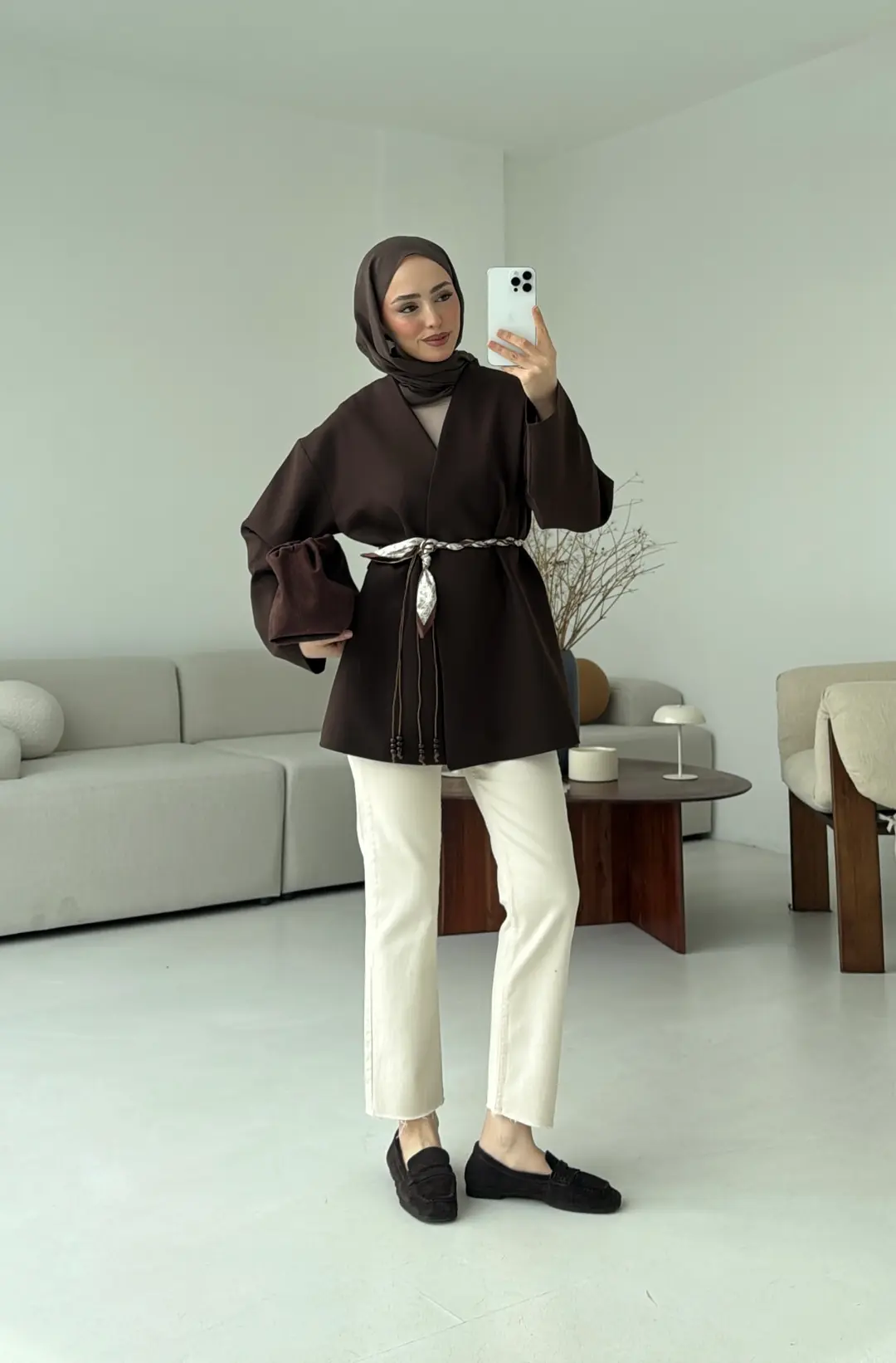 Örgü Kemer Detay Ceket Kahve - Görsel 2