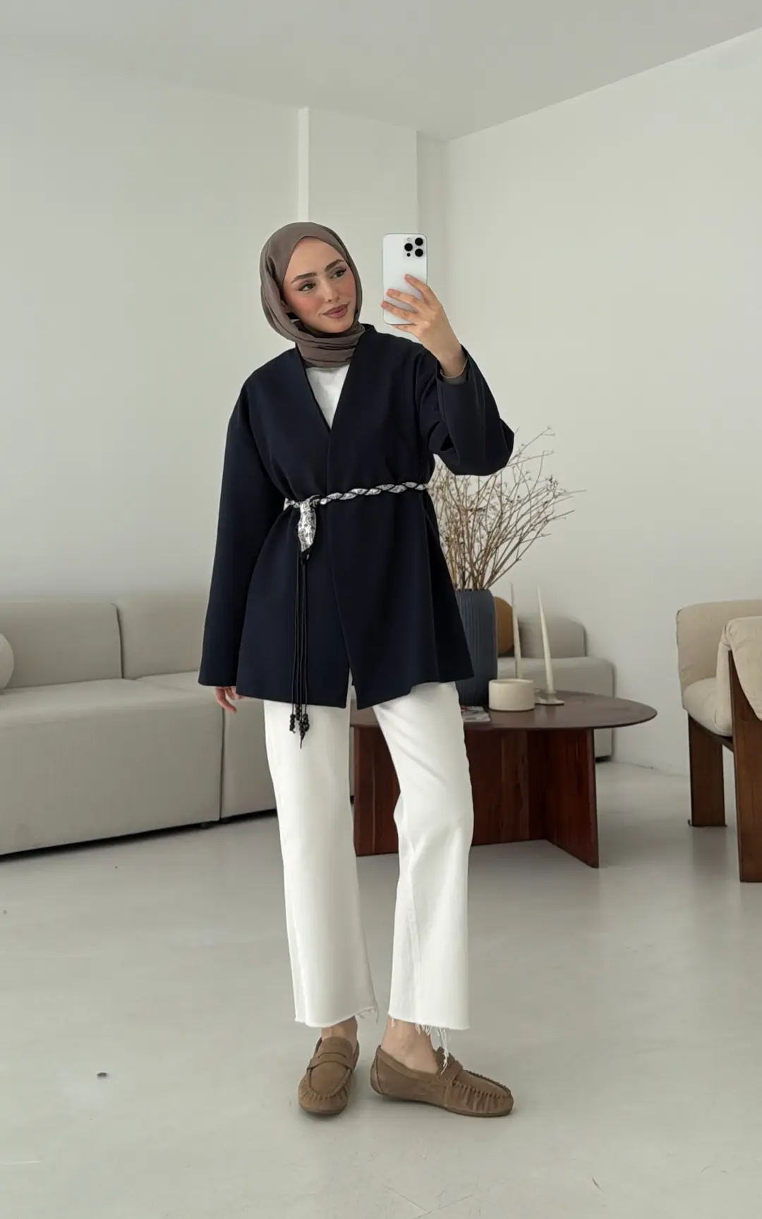 Örgü Kemer Detay Ceket Lacivert - Görsel 3